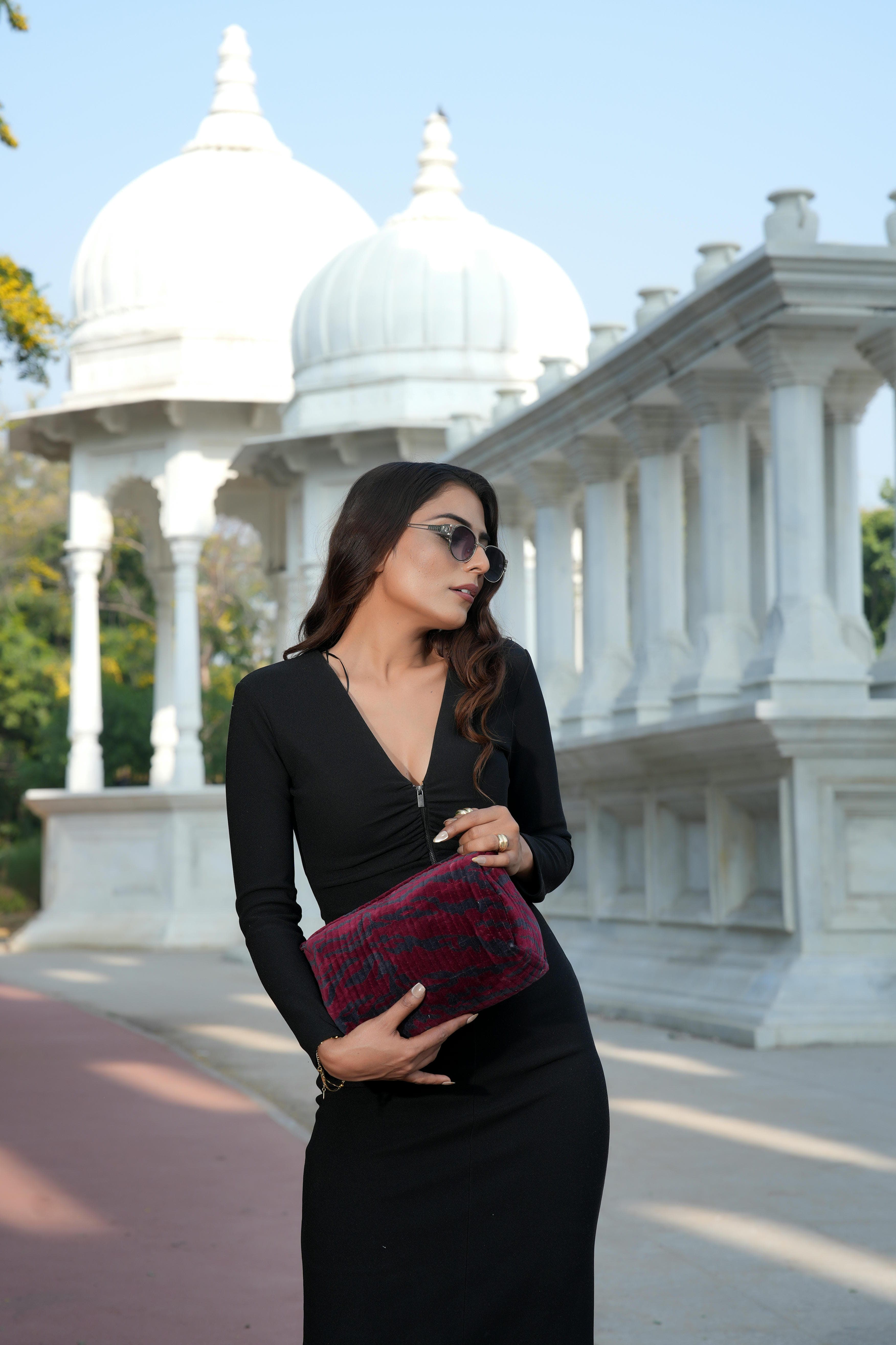 The Velvet Tiger Three Piece Travel Set — handmade quilted velvet travel pouch set, ethically made in Rajasthan, India