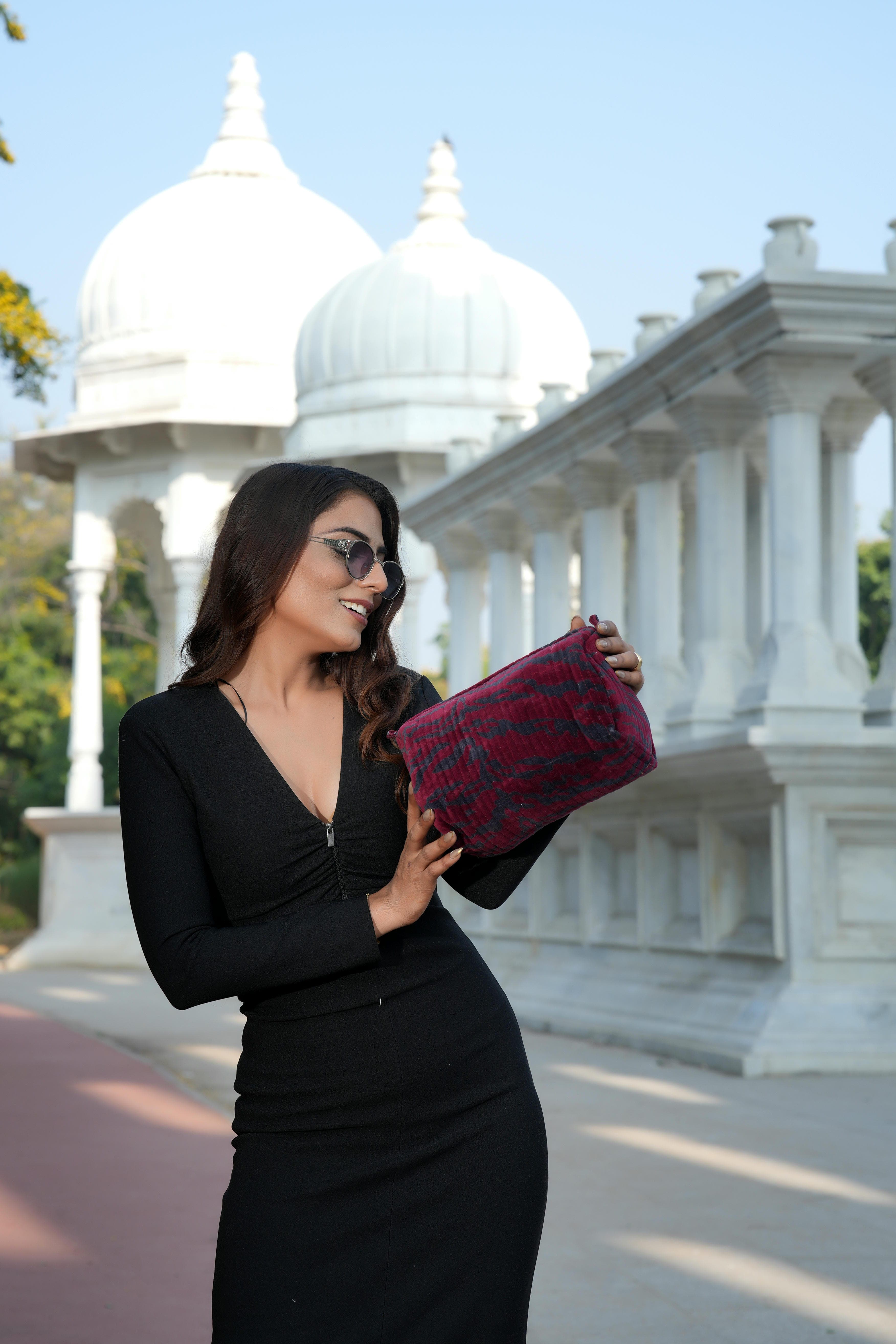The Velvet Tiger Three Piece Travel Set — handmade quilted velvet travel pouch set, ethically made in Rajasthan, India