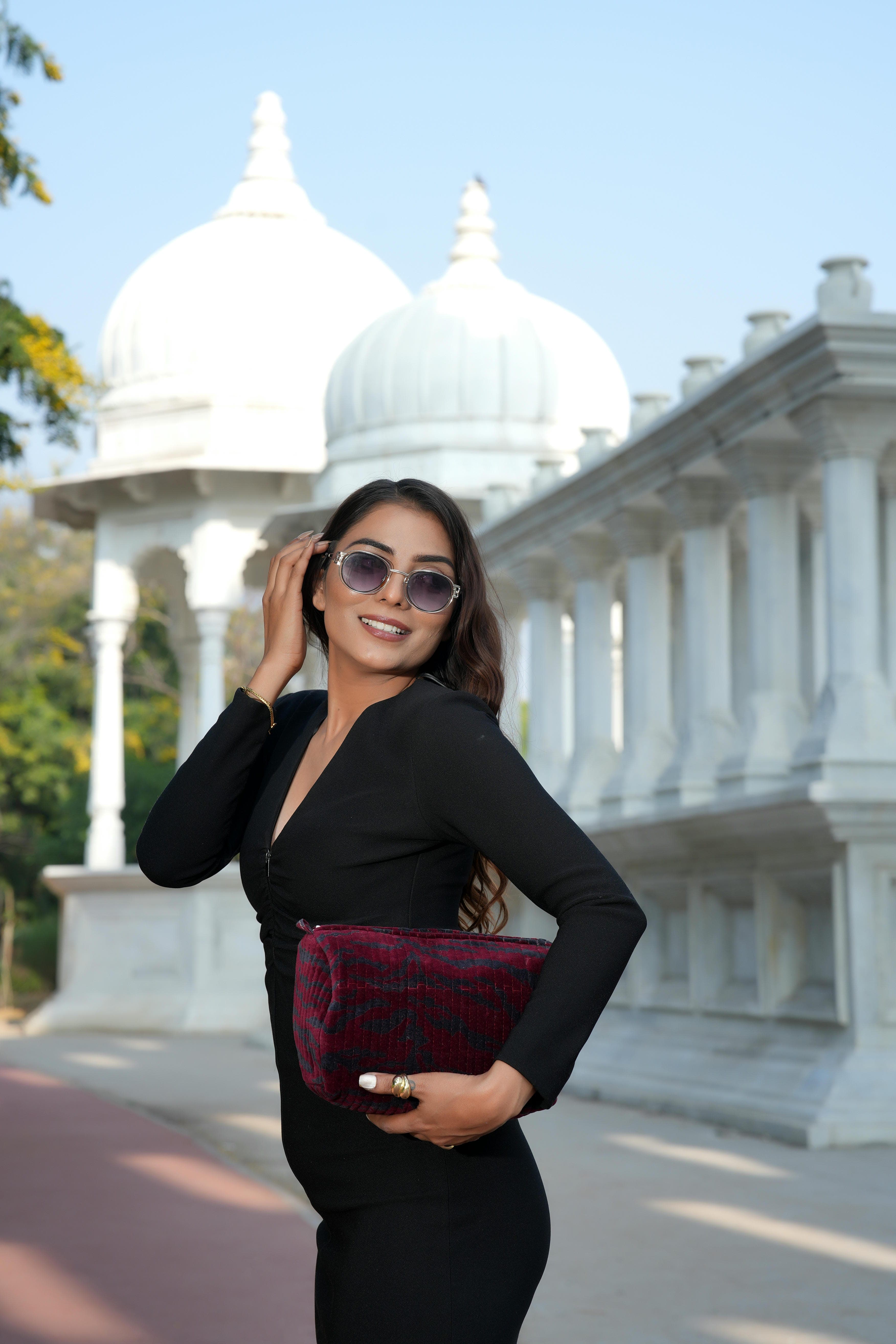The Velvet Tiger Three Piece Travel Set — handmade quilted velvet travel pouch set, ethically made in Rajasthan, India