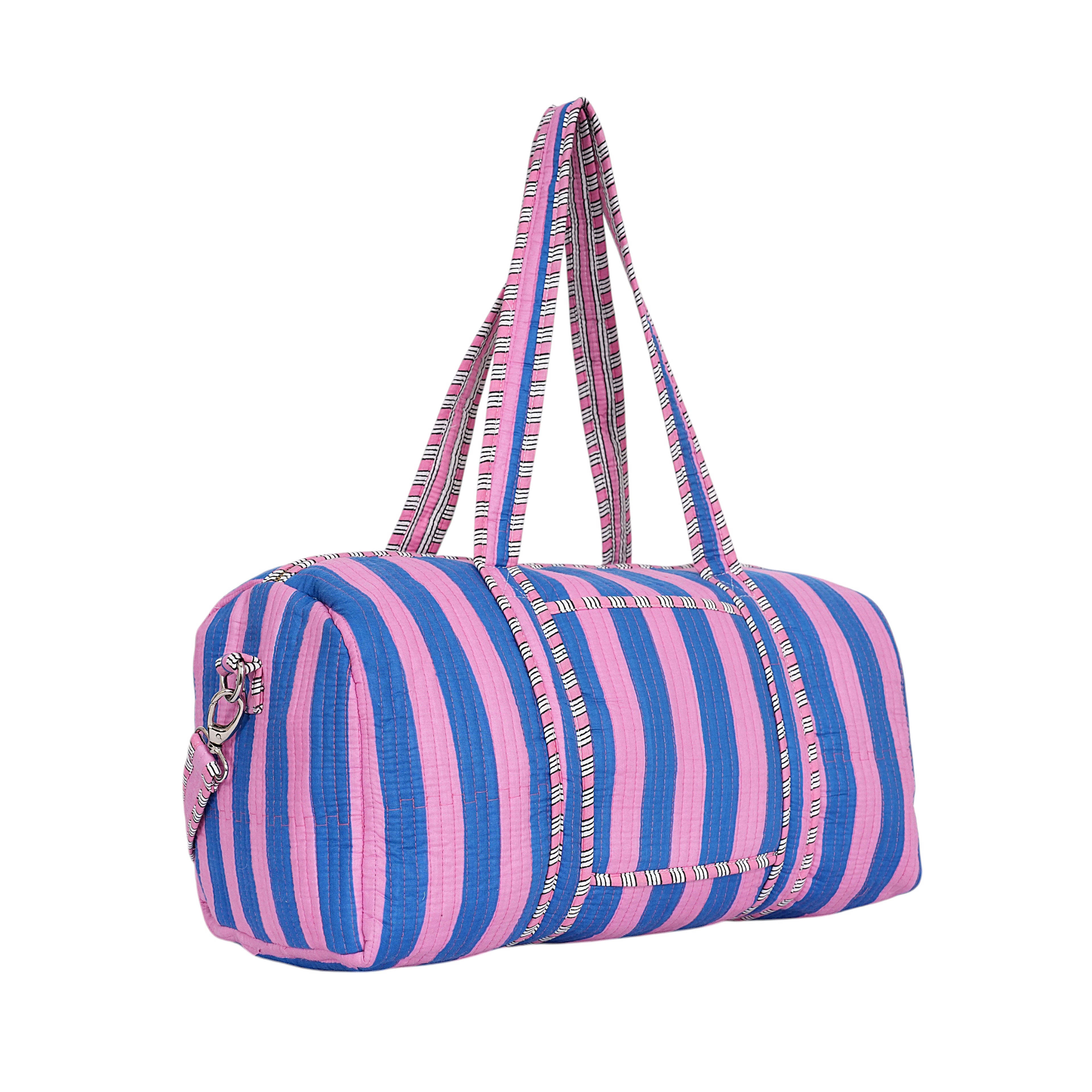 The Striped Cotton Weekender — handmade hand block printed cotton weekender bag, ethically made in Rajasthan, India