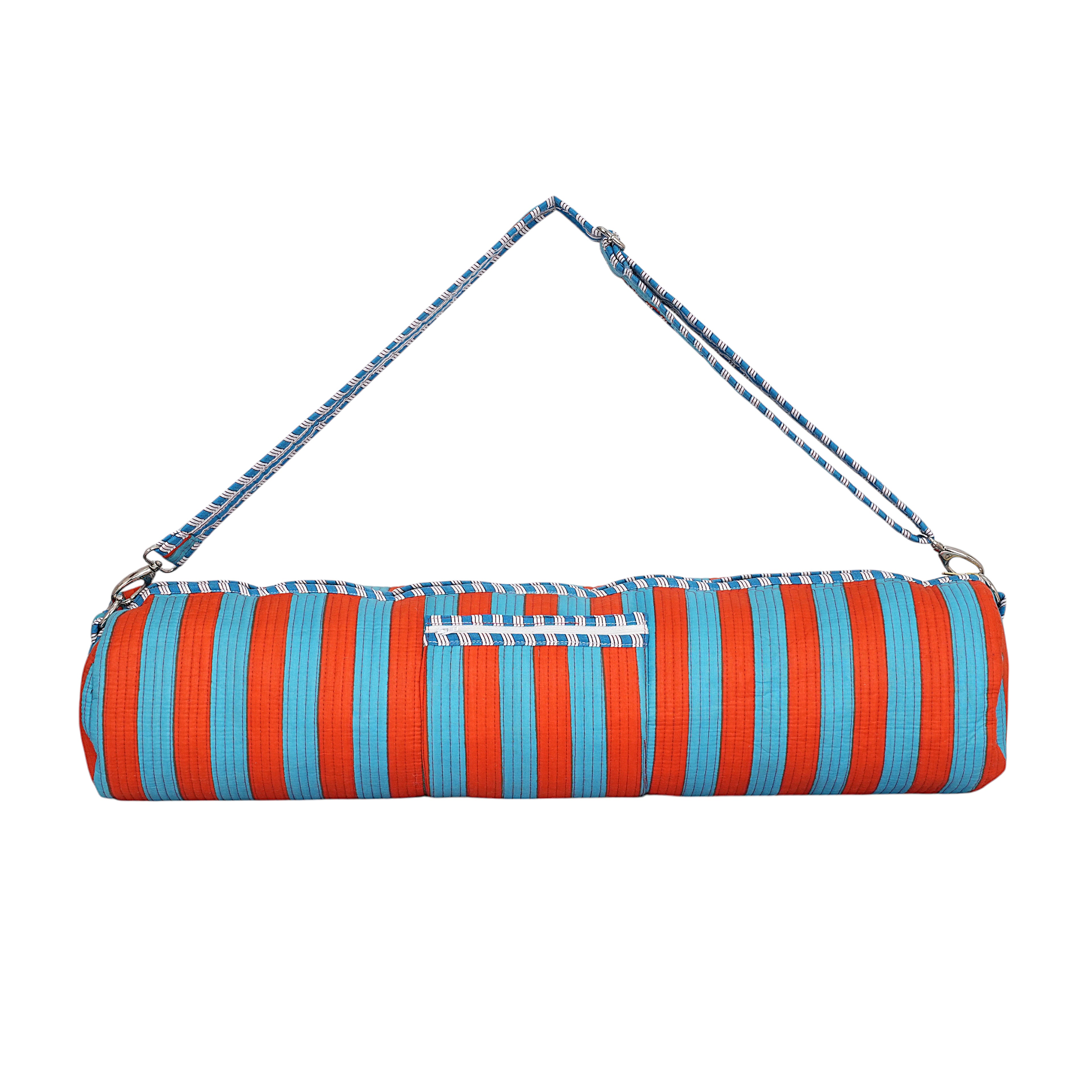The Striped Cotton Yoga Bag — handmade hand block printed cotton yoga mat bag, ethically made in Rajasthan, India