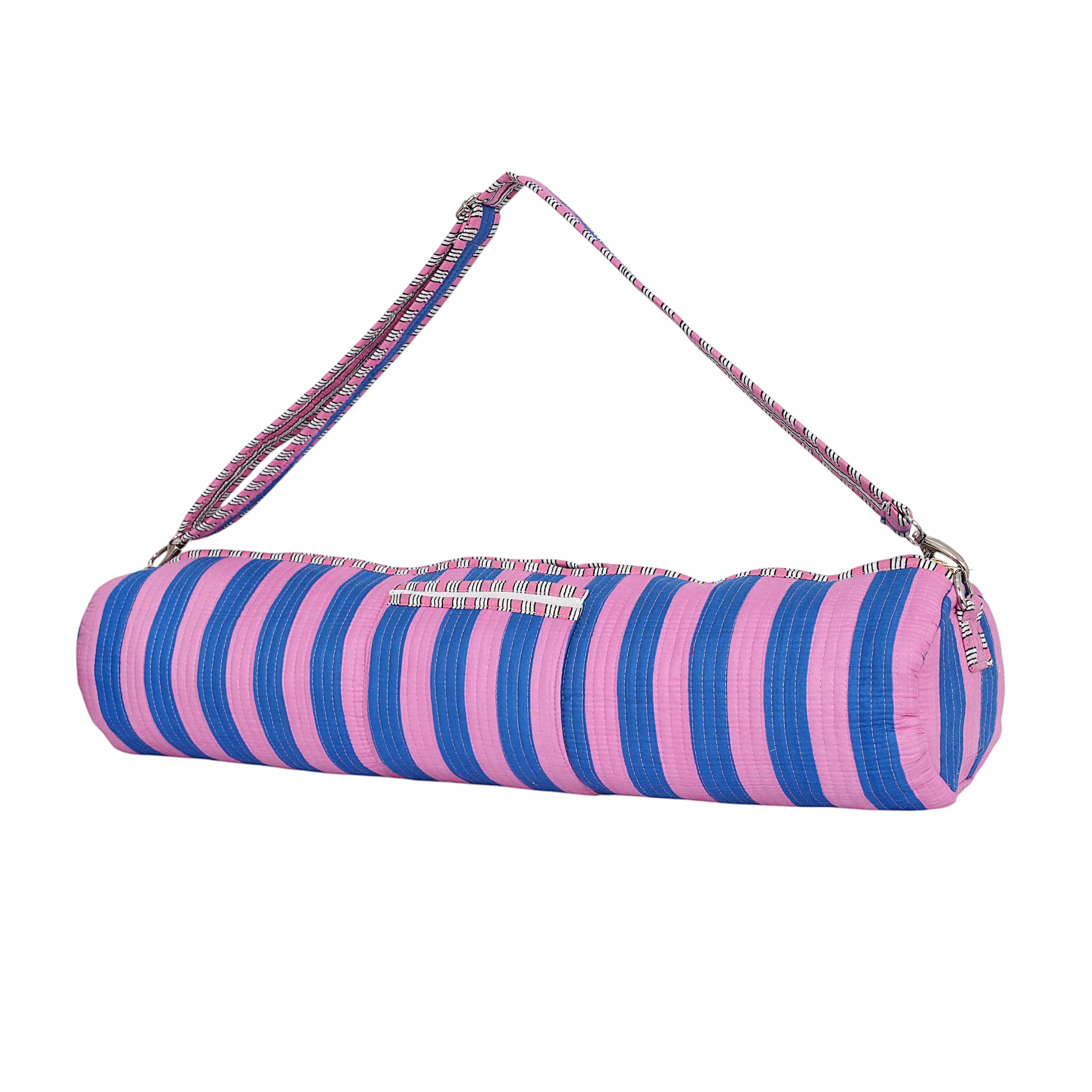 The Striped Cotton Yoga Bag — handmade hand block printed cotton yoga mat bag, ethically made in Rajasthan, India