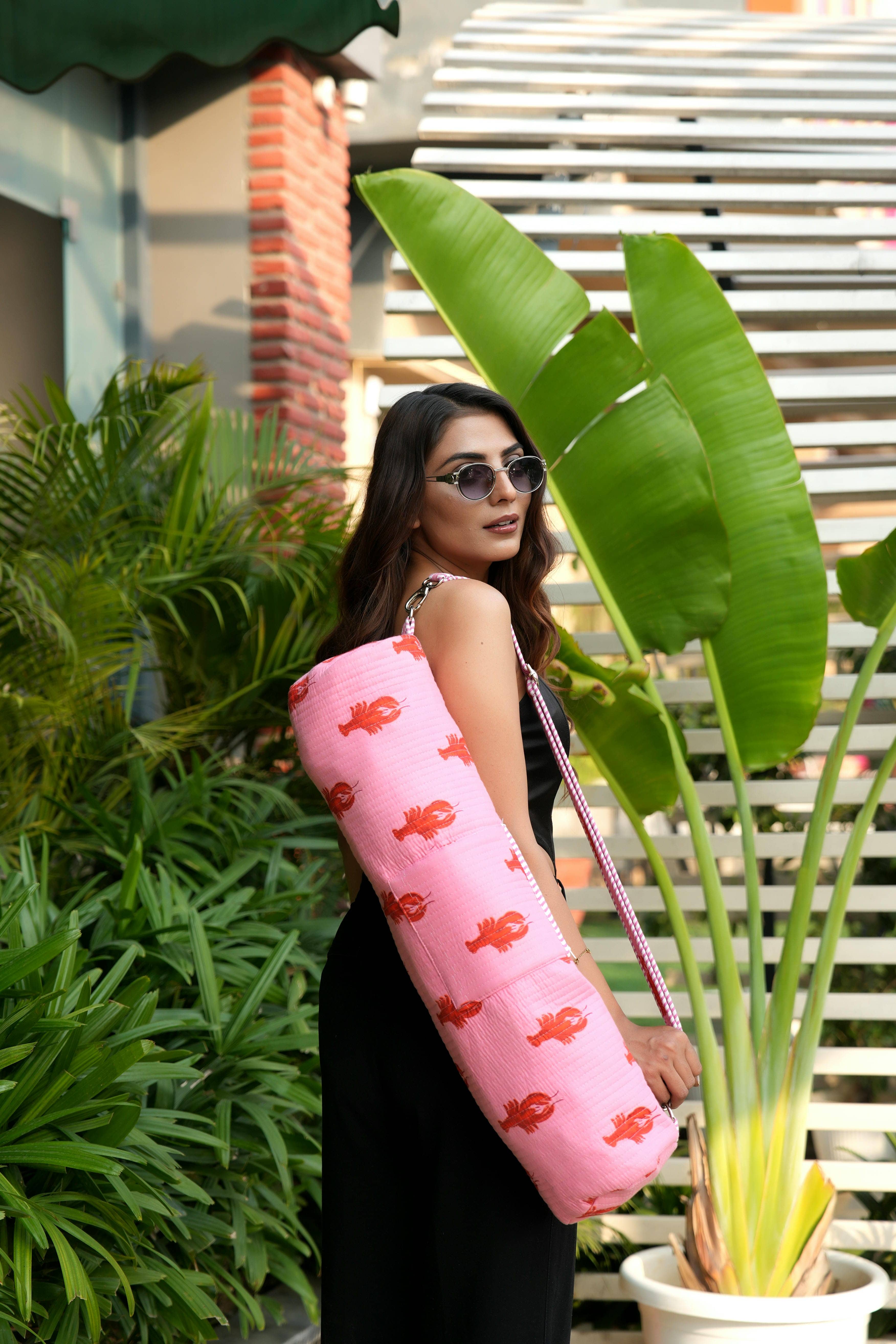 The Lobster Yoga Bag — handmade hand block printed cotton yoga mat bag, ethically made in Rajasthan, India