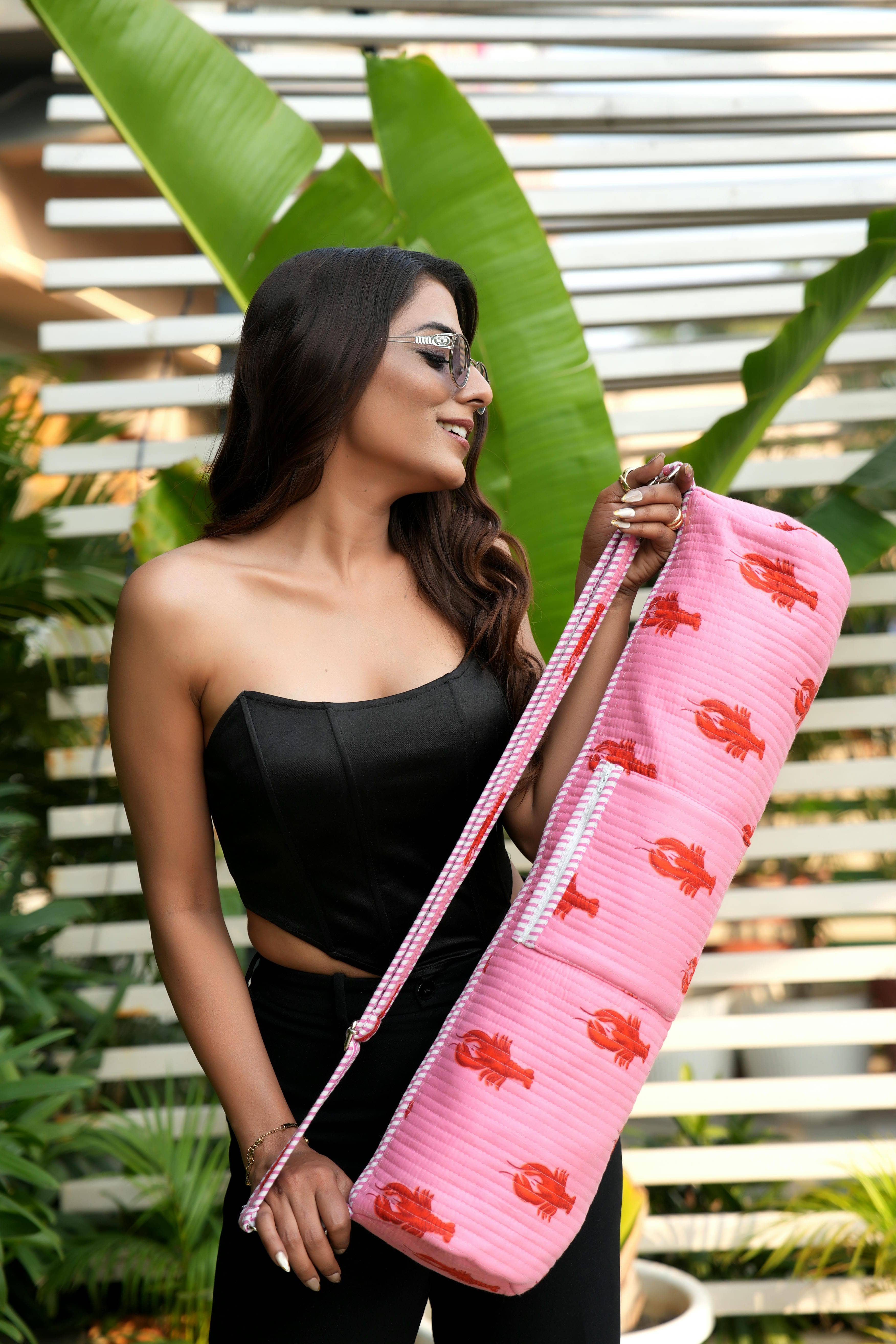 The Lobster Yoga Bag — handmade hand block printed cotton yoga mat bag, ethically made in Rajasthan, India