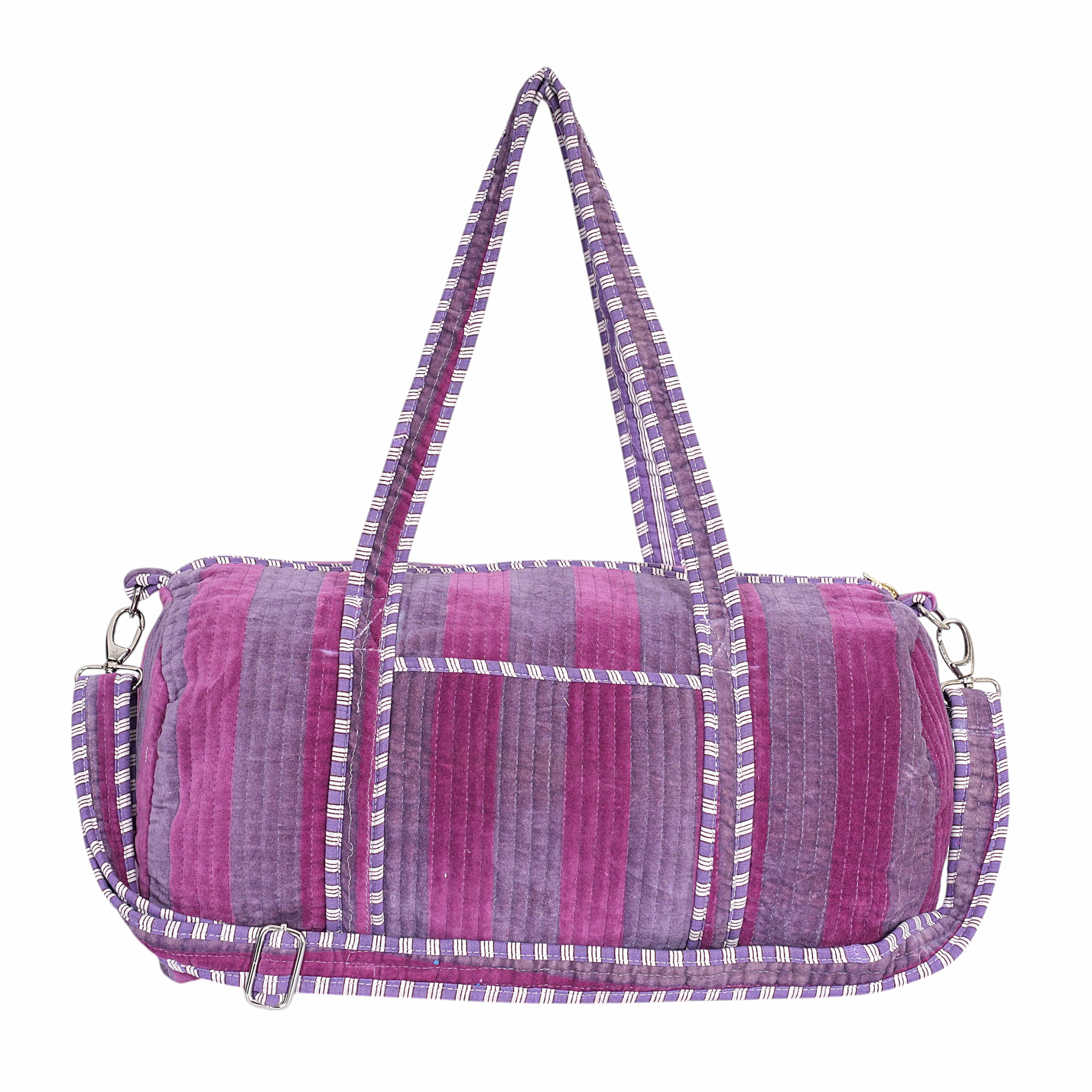 The Striped Velvet Weekender — handmade quilted velvet weekender bag, ethically made in Rajasthan, India