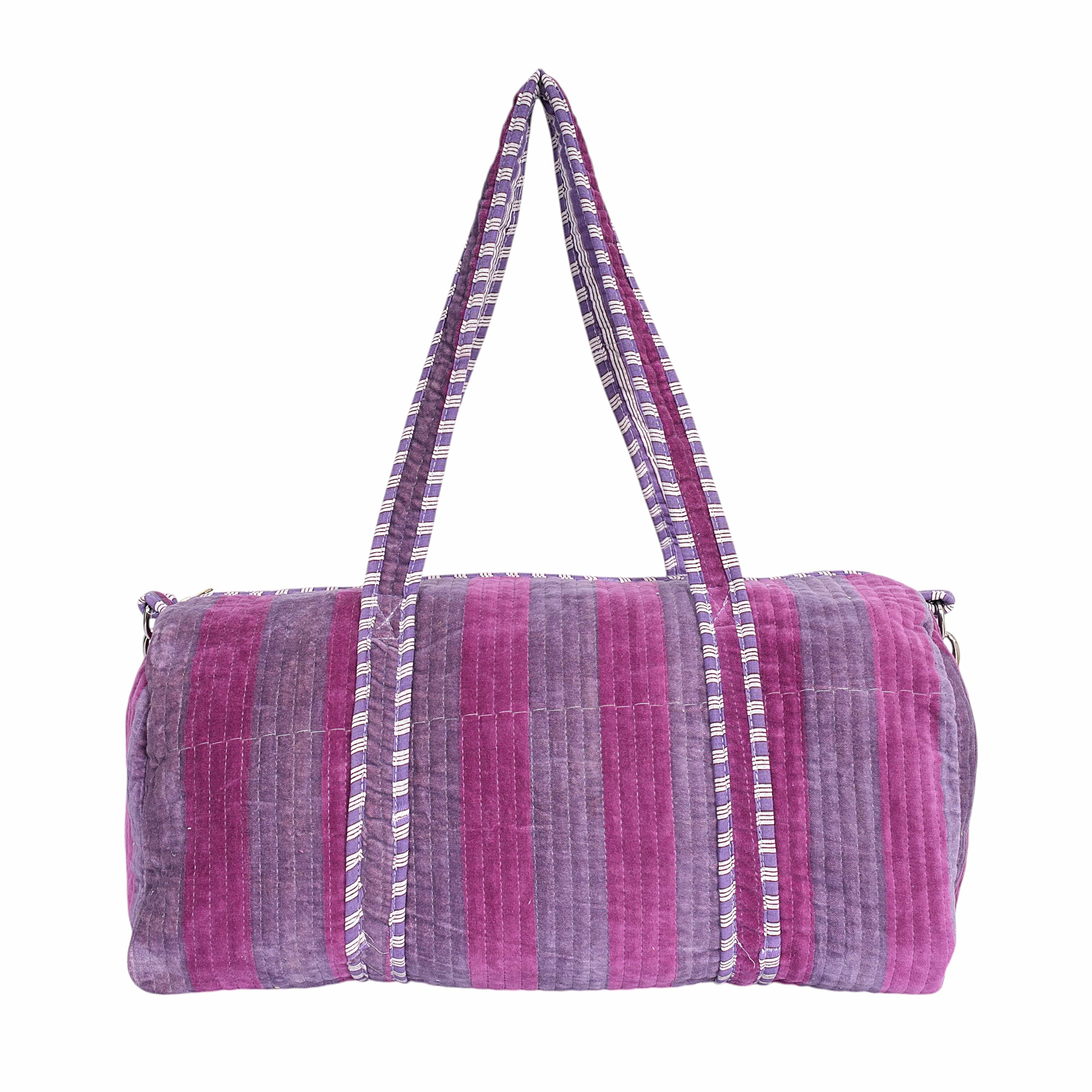 The Striped Velvet Weekender — handmade quilted velvet weekender bag, ethically made in Rajasthan, India
