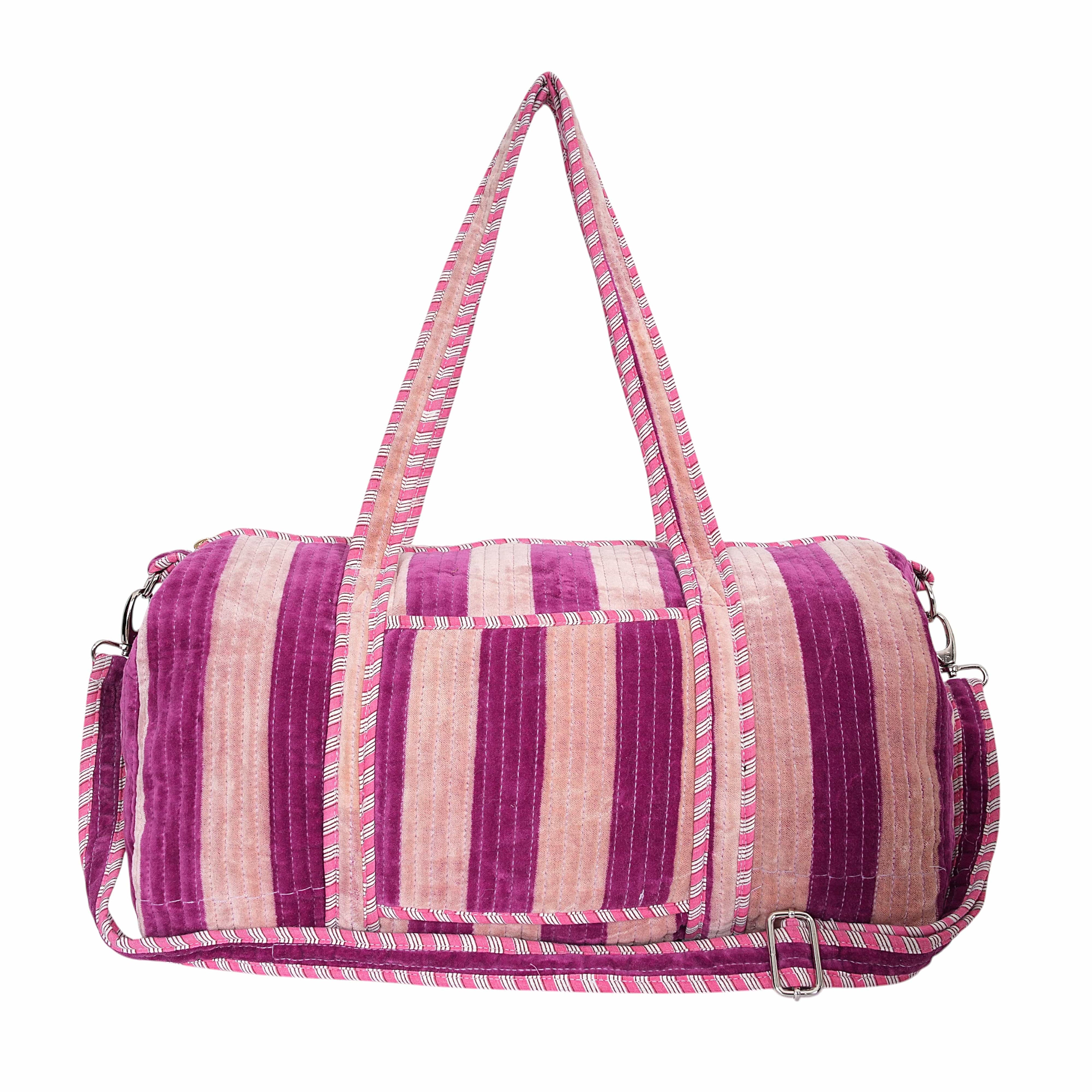 The Striped Velvet Weekender — handmade quilted velvet weekender bag, ethically made in Rajasthan, India