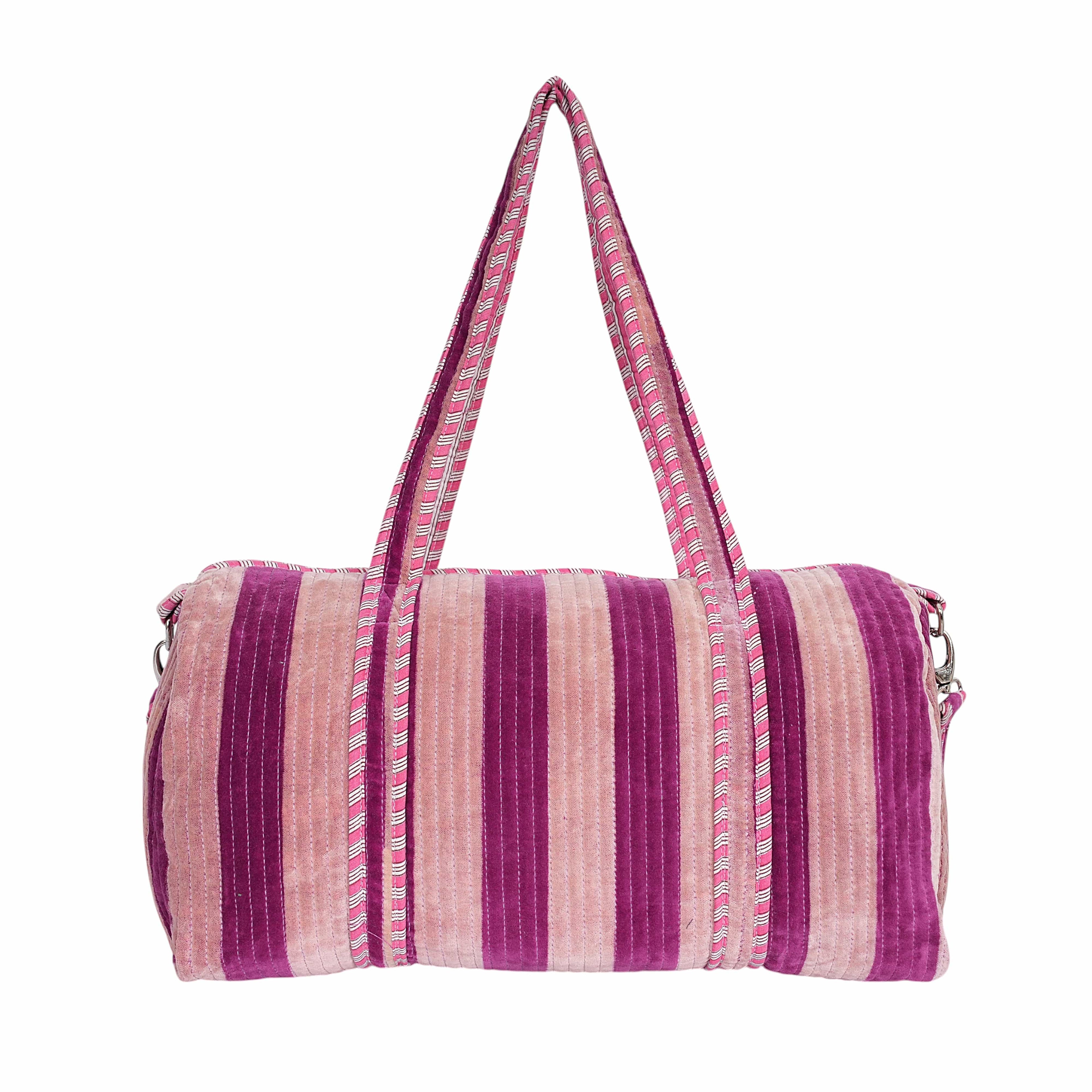 The Striped Velvet Weekender — handmade quilted velvet weekender bag, ethically made in Rajasthan, India