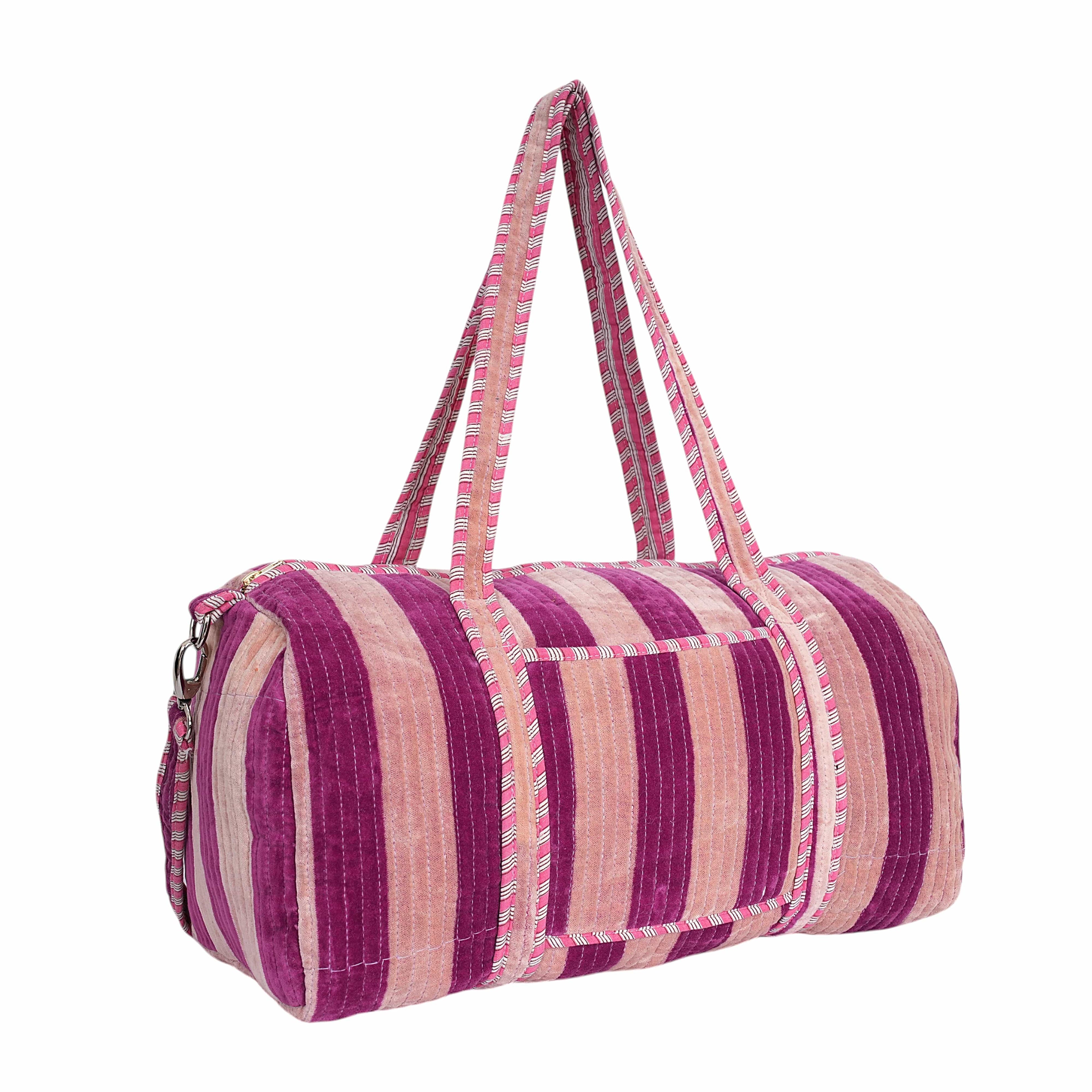 The Striped Velvet Weekender — handmade quilted velvet weekender bag, ethically made in Rajasthan, India