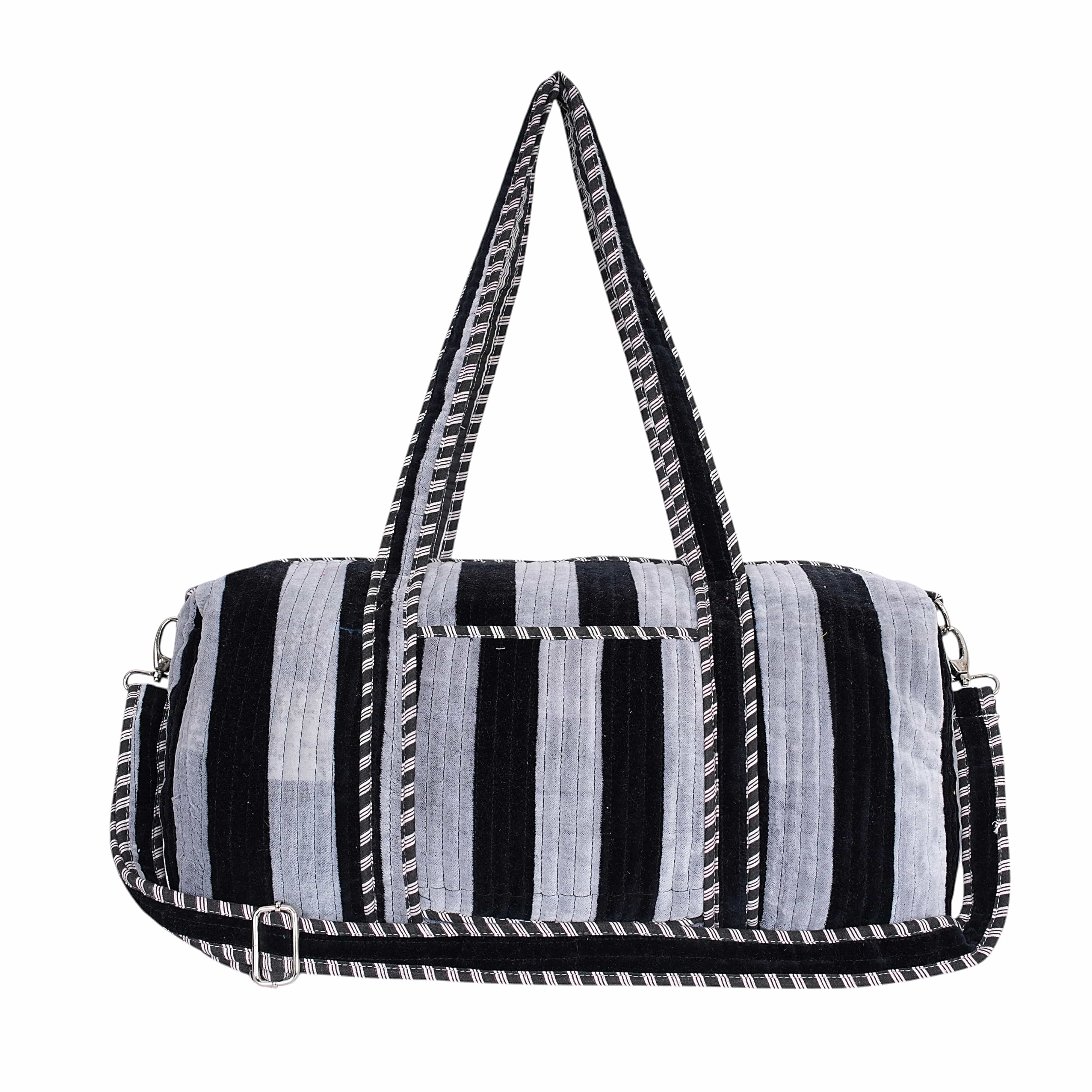 The Striped Velvet Weekender — handmade quilted velvet weekender bag, ethically made in Rajasthan, India