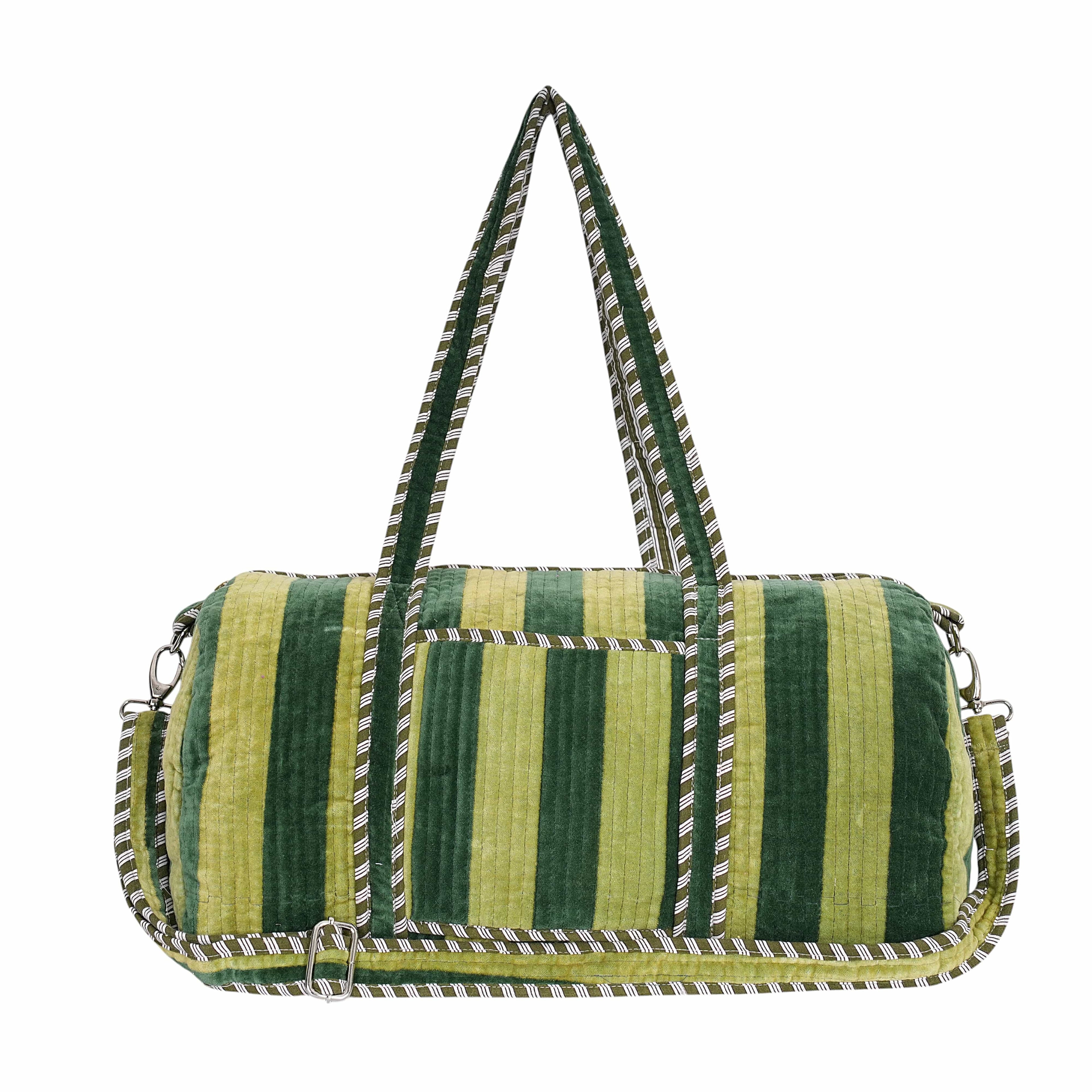 The Striped Velvet Weekender — handmade quilted velvet weekender bag, ethically made in Rajasthan, India