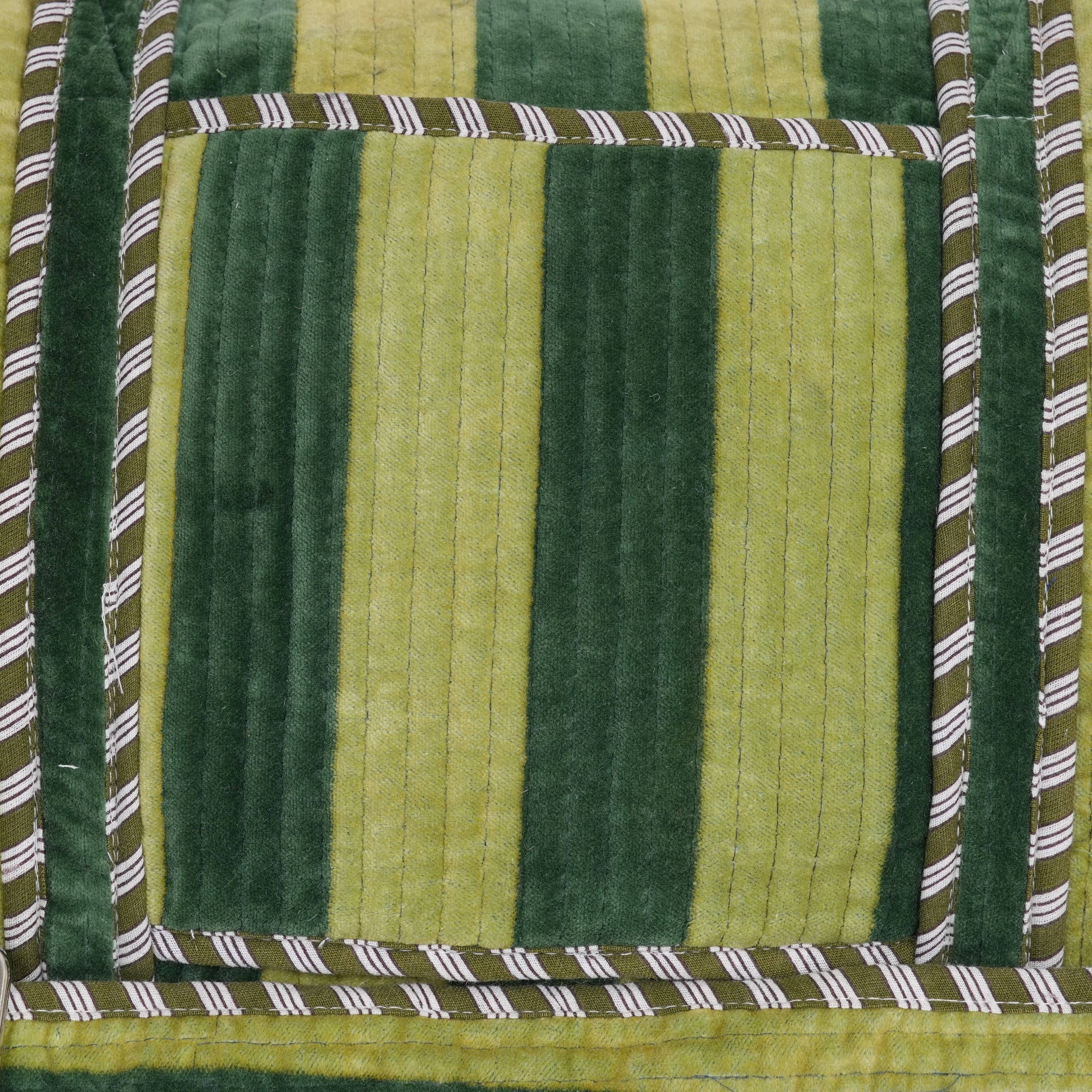 Close-up of The Striped Velvet Weekender&