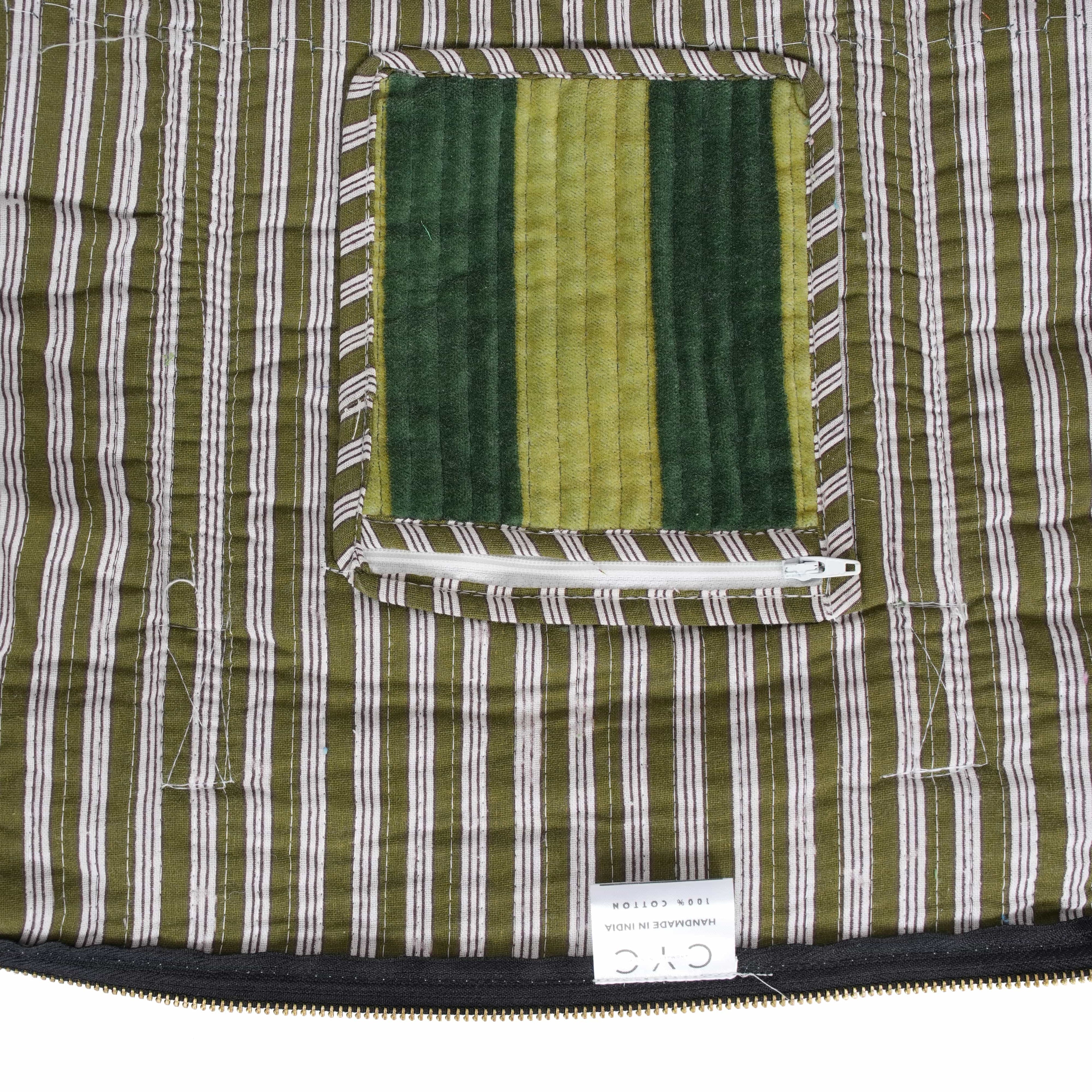 The Striped Velvet Weekender — handmade quilted velvet weekender bag, ethically made in Rajasthan, India