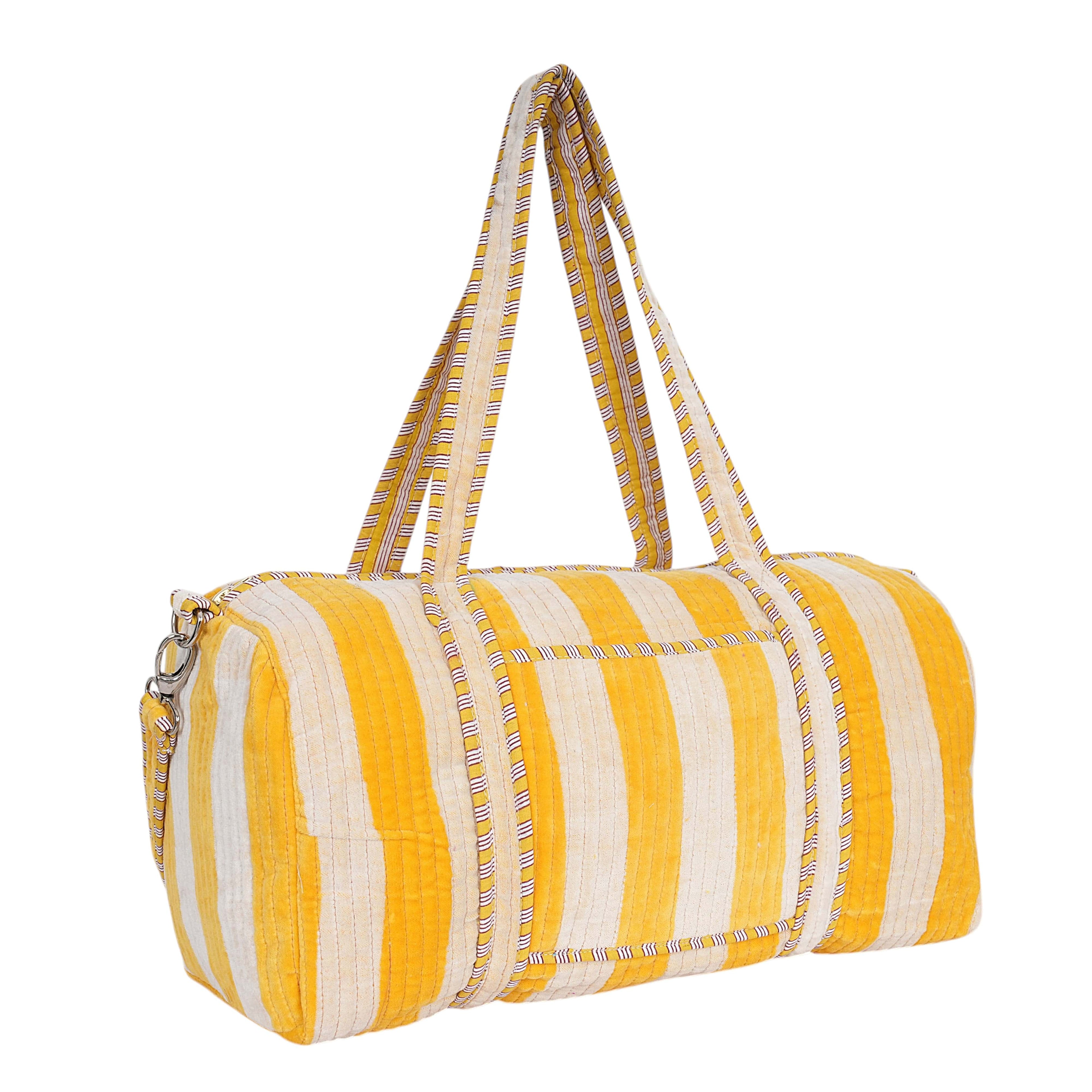 The Striped Velvet Weekender — handmade quilted velvet weekender bag, ethically made in Rajasthan, India
