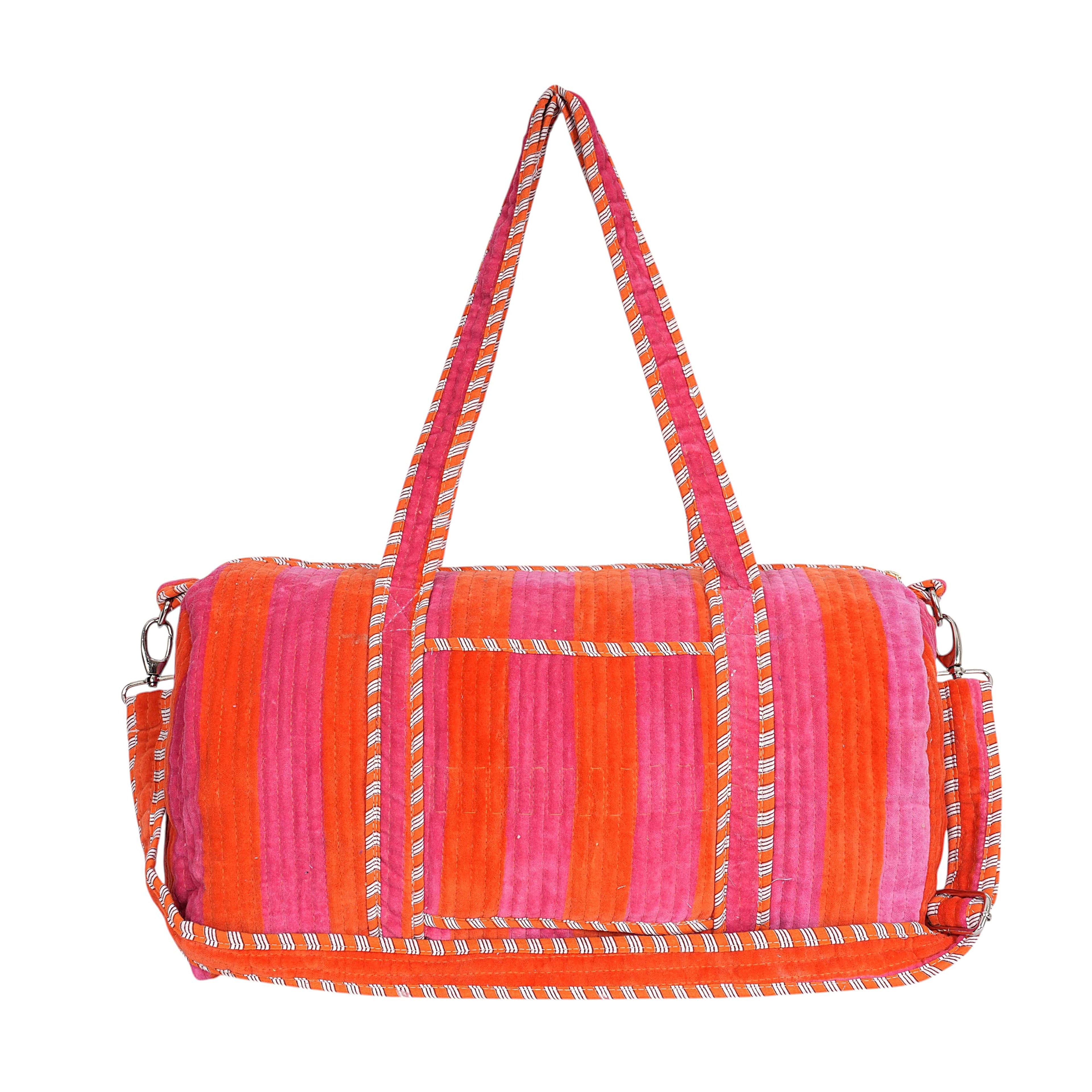 The Striped Velvet Weekender — handmade quilted velvet weekender bag, ethically made in Rajasthan, India