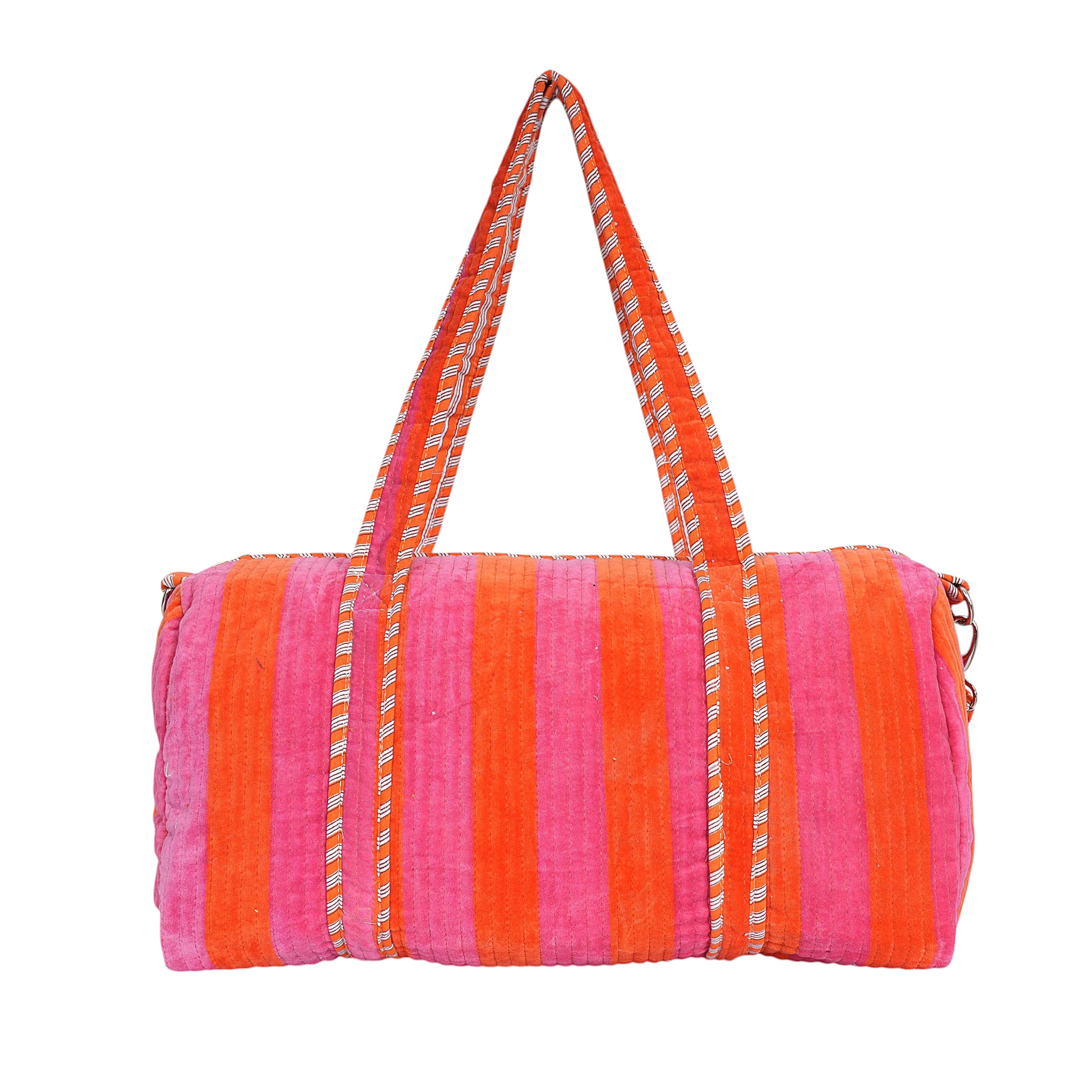 The Striped Velvet Weekender — handmade quilted velvet weekender bag, ethically made in Rajasthan, India