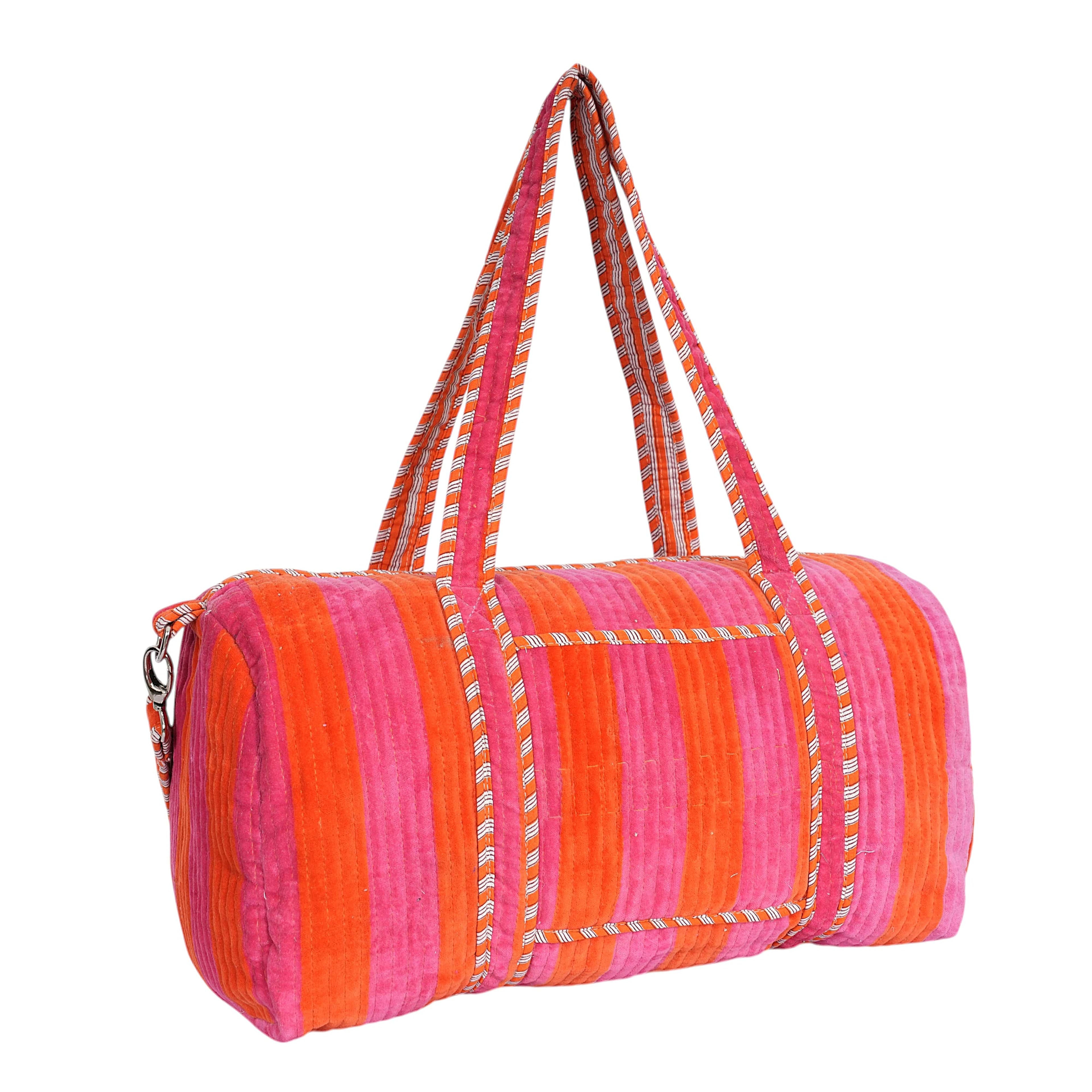 The Striped Velvet Weekender — handmade quilted velvet weekender bag, ethically made in Rajasthan, India