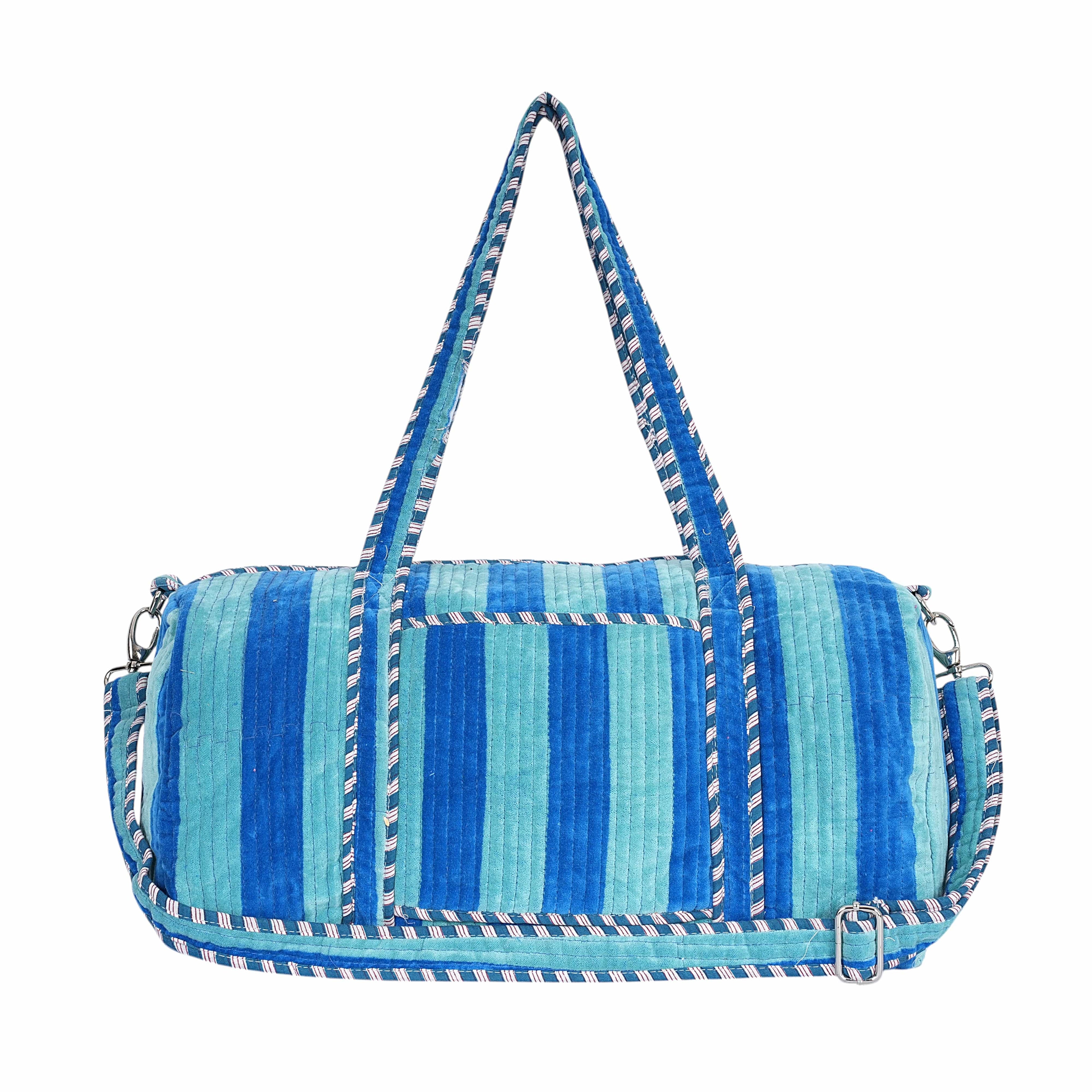 The Striped Velvet Weekender — handmade quilted velvet weekender bag, ethically made in Rajasthan, India