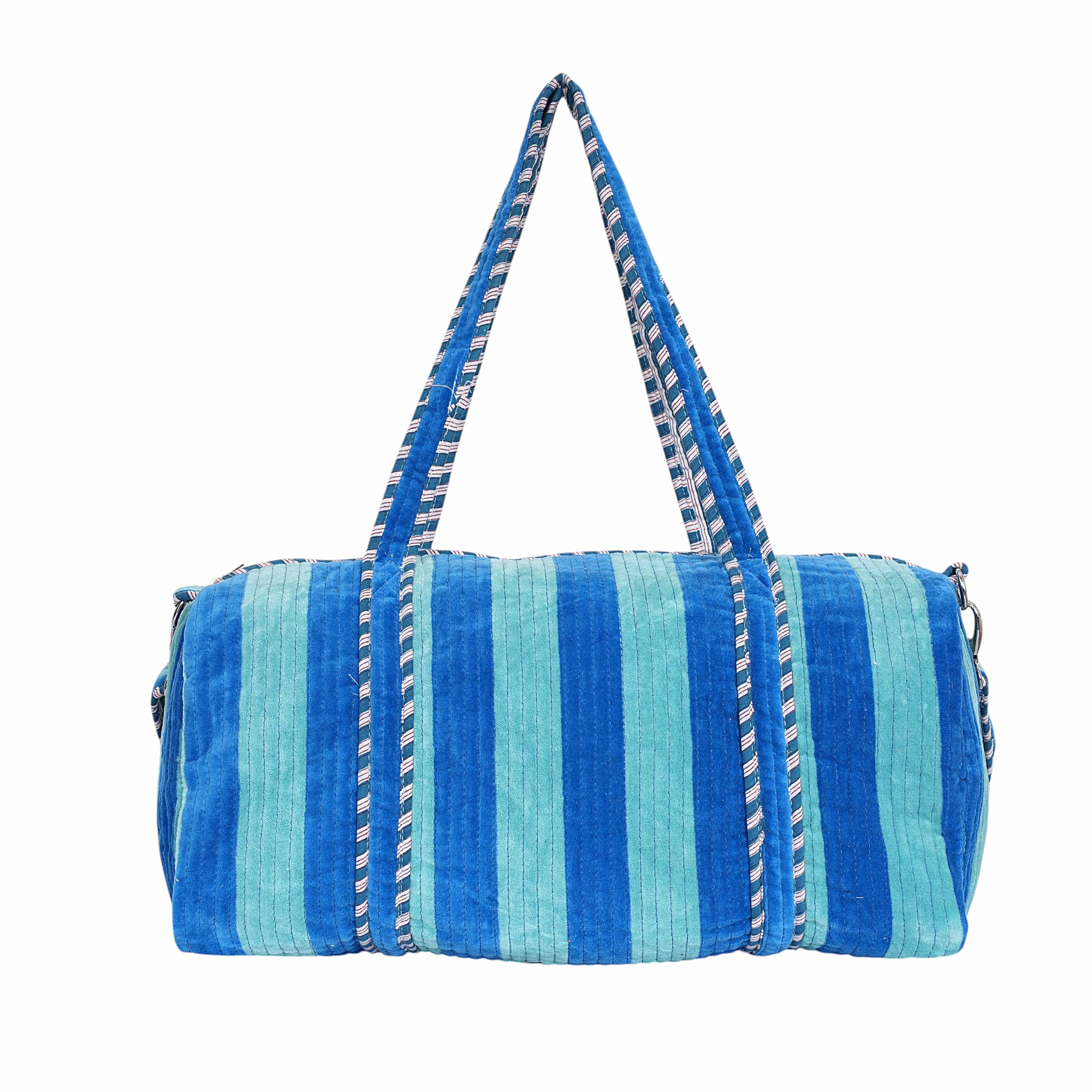 The Striped Velvet Weekender — handmade quilted velvet weekender bag, ethically made in Rajasthan, India