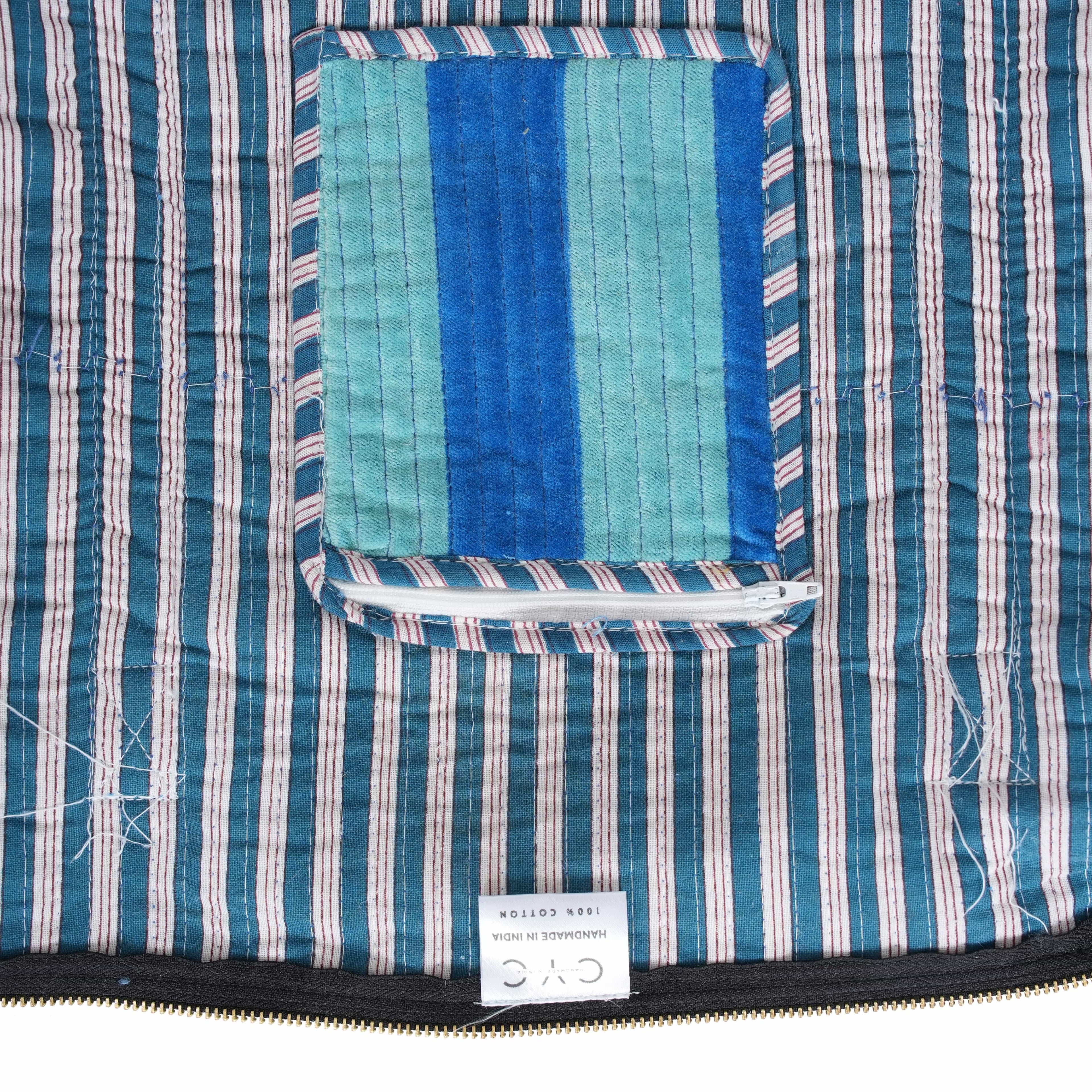 The Striped Velvet Weekender — handmade quilted velvet weekender bag, ethically made in Rajasthan, India