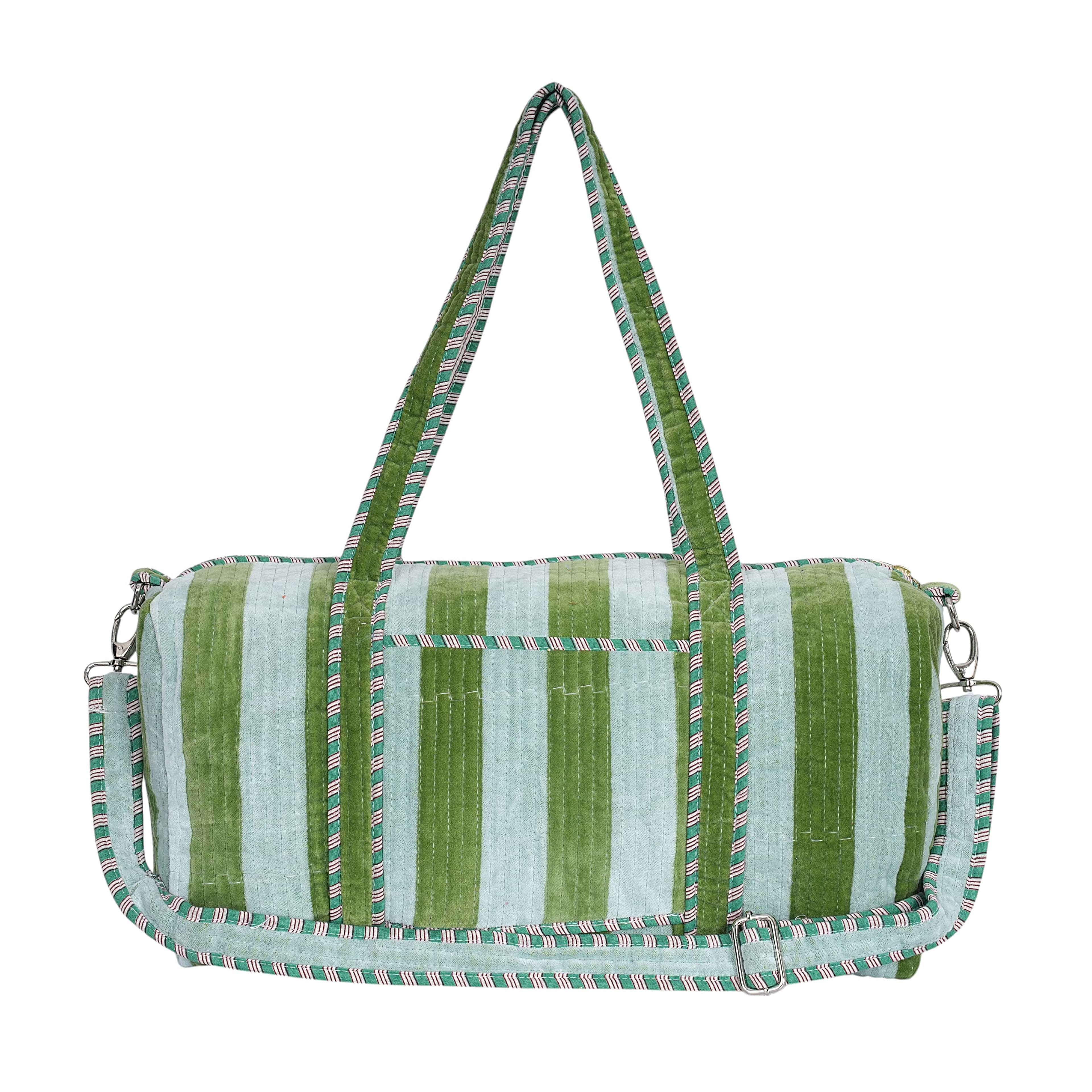 The Striped Velvet Weekender — handmade quilted velvet weekender bag, ethically made in Rajasthan, India