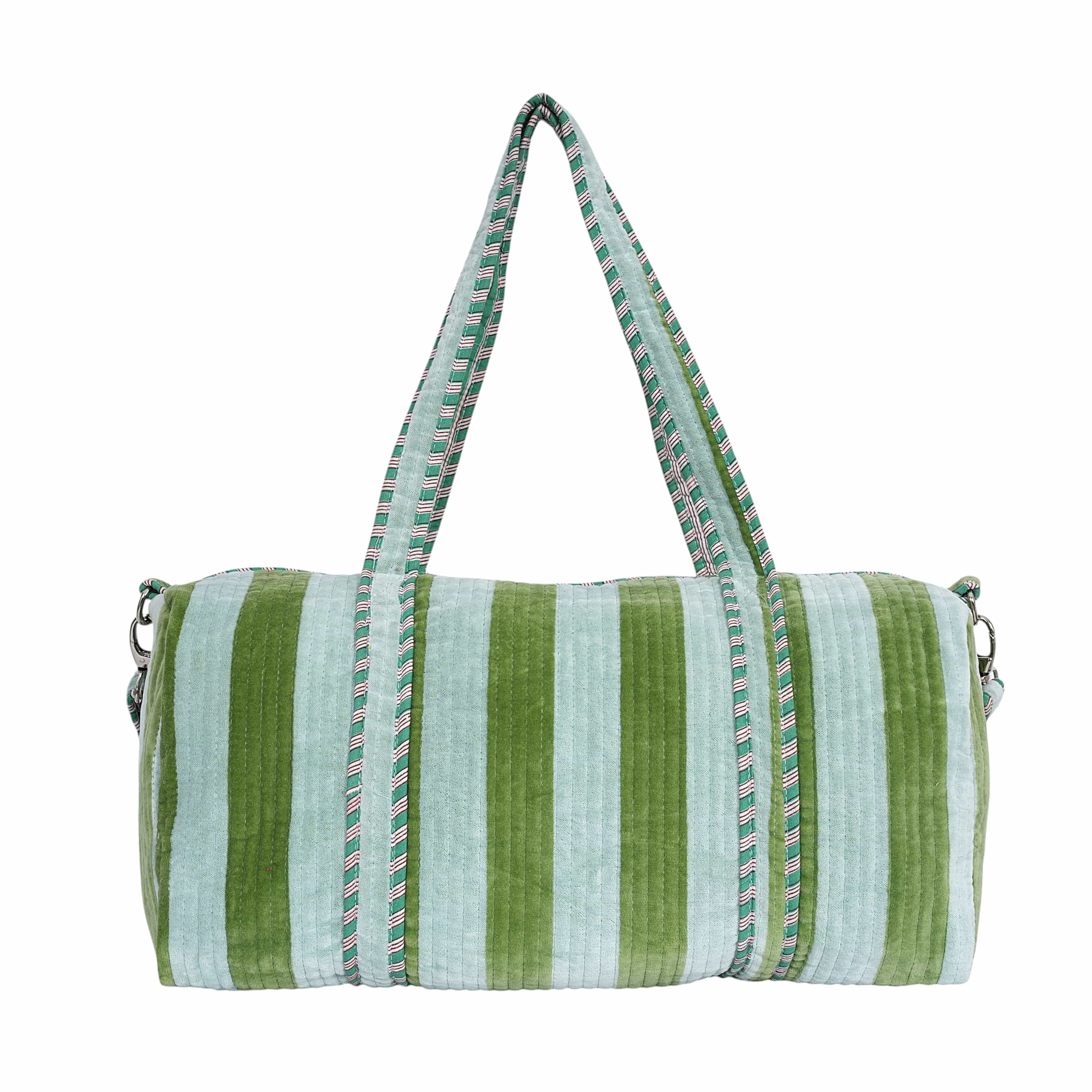 The Striped Velvet Weekender — handmade quilted velvet weekender bag, ethically made in Rajasthan, India