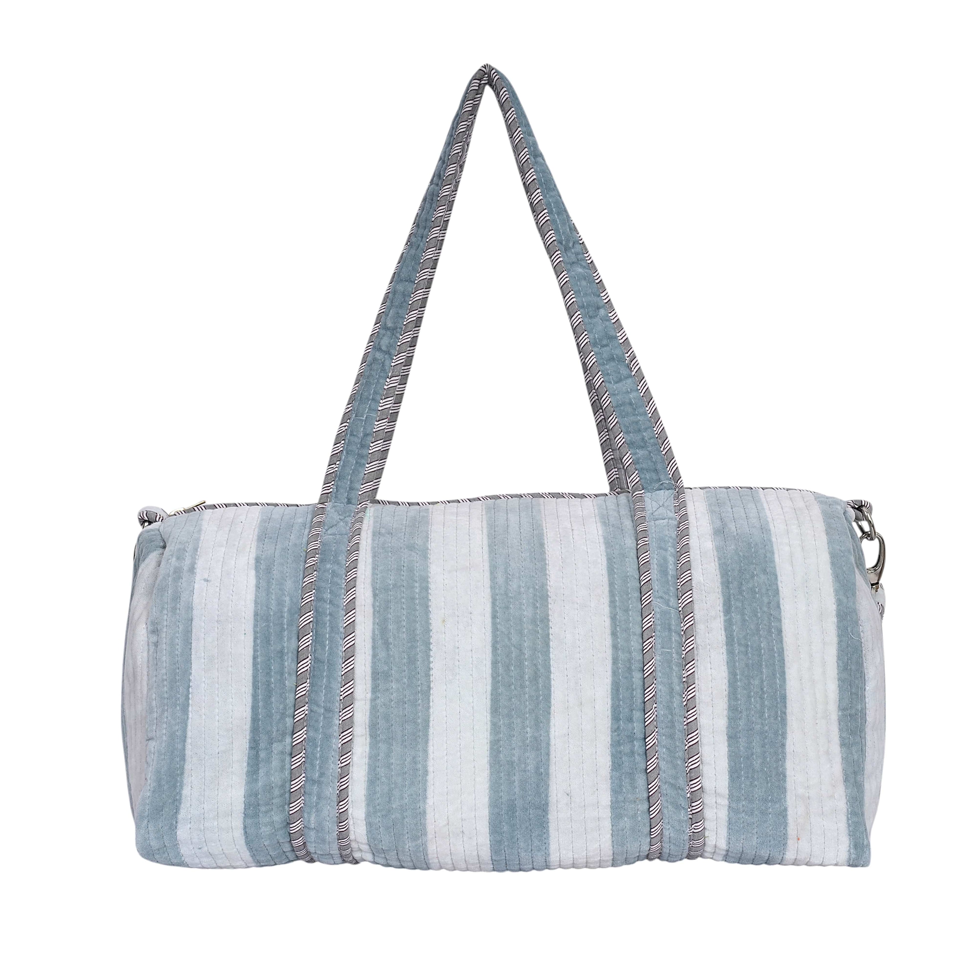 The Striped Velvet Weekender — handmade quilted velvet weekender bag, ethically made in Rajasthan, India