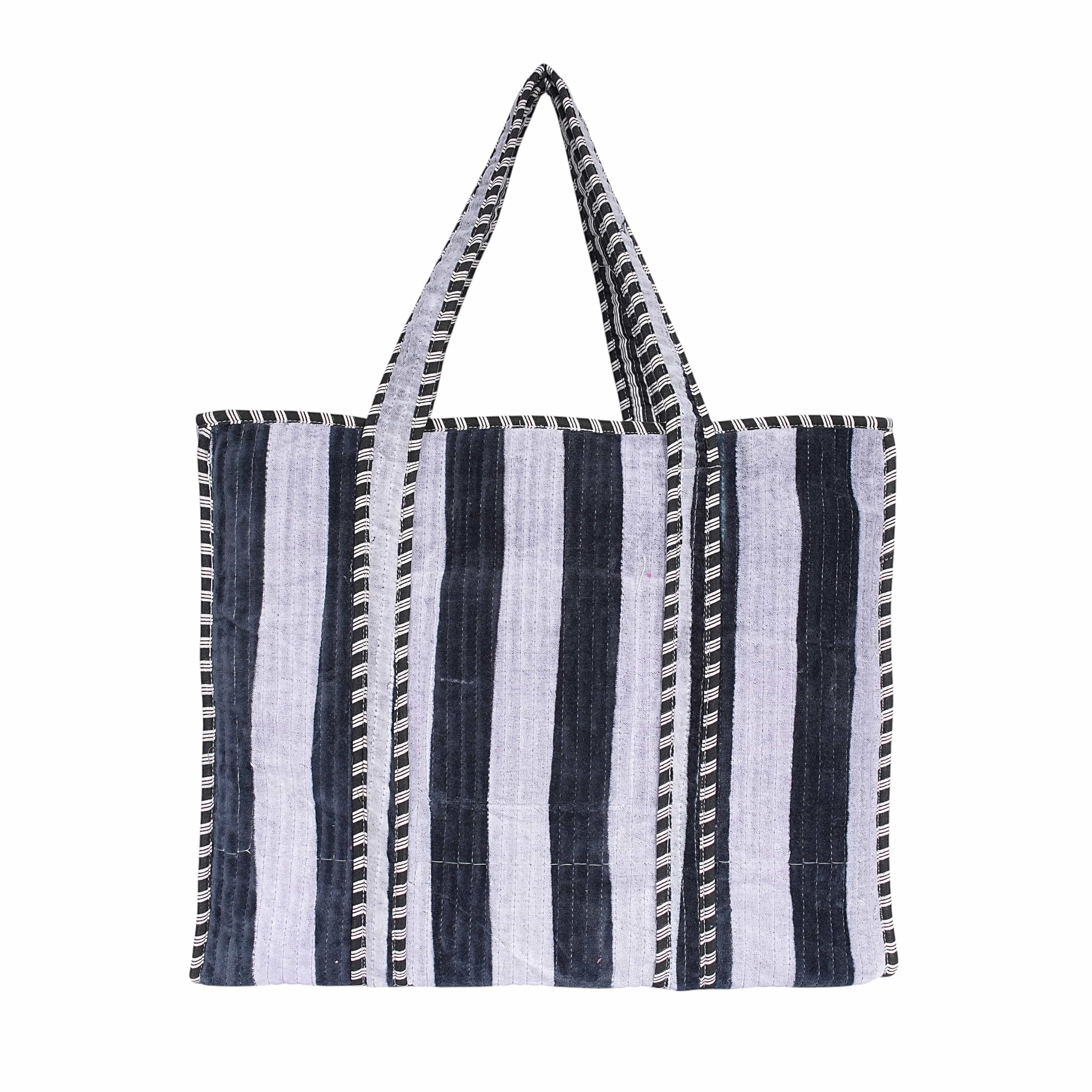The Striped Velvet Tote — handmade quilted velvet tote bag, ethically made in Rajasthan, India