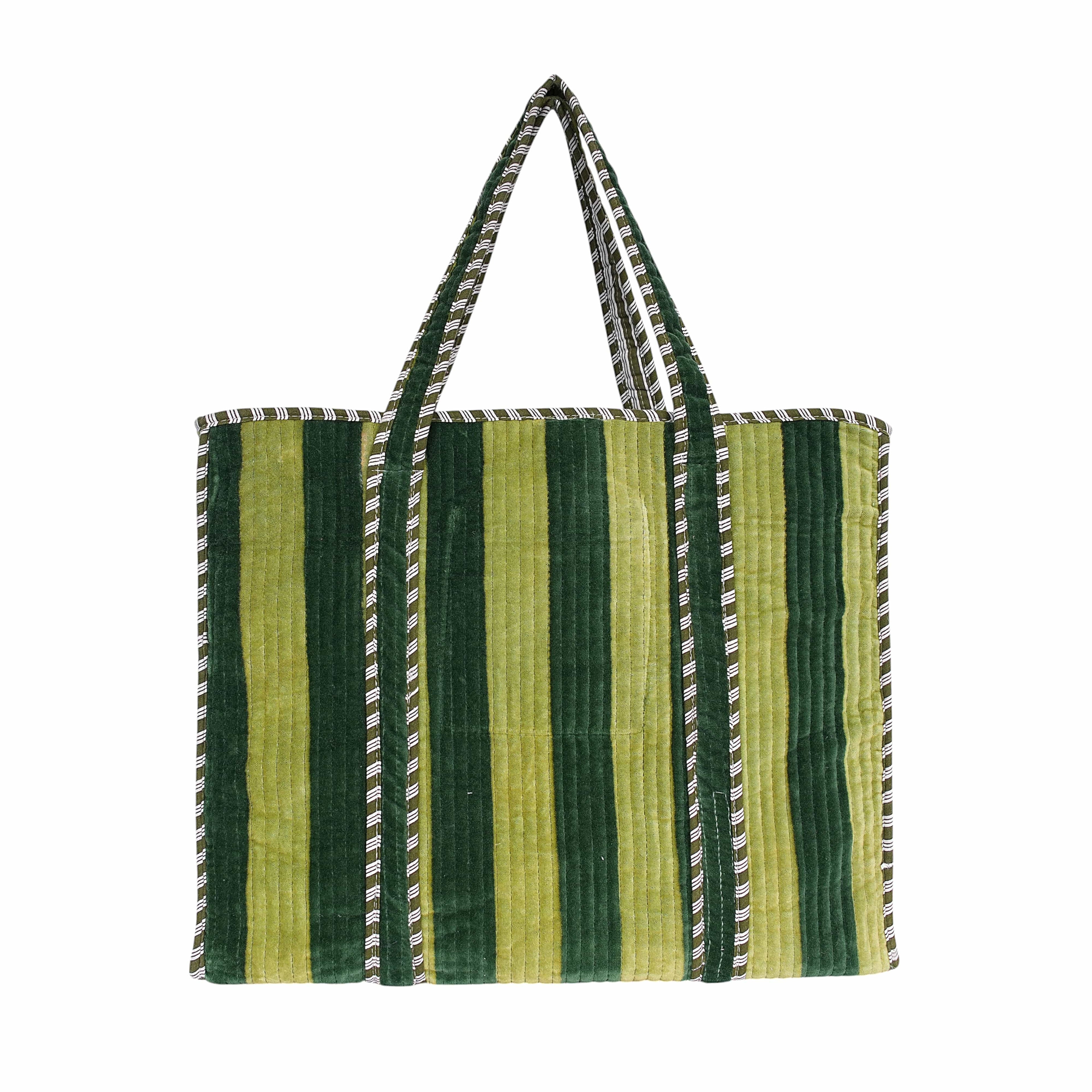 The Striped Velvet Tote — handmade quilted velvet tote bag, ethically made in Rajasthan, India