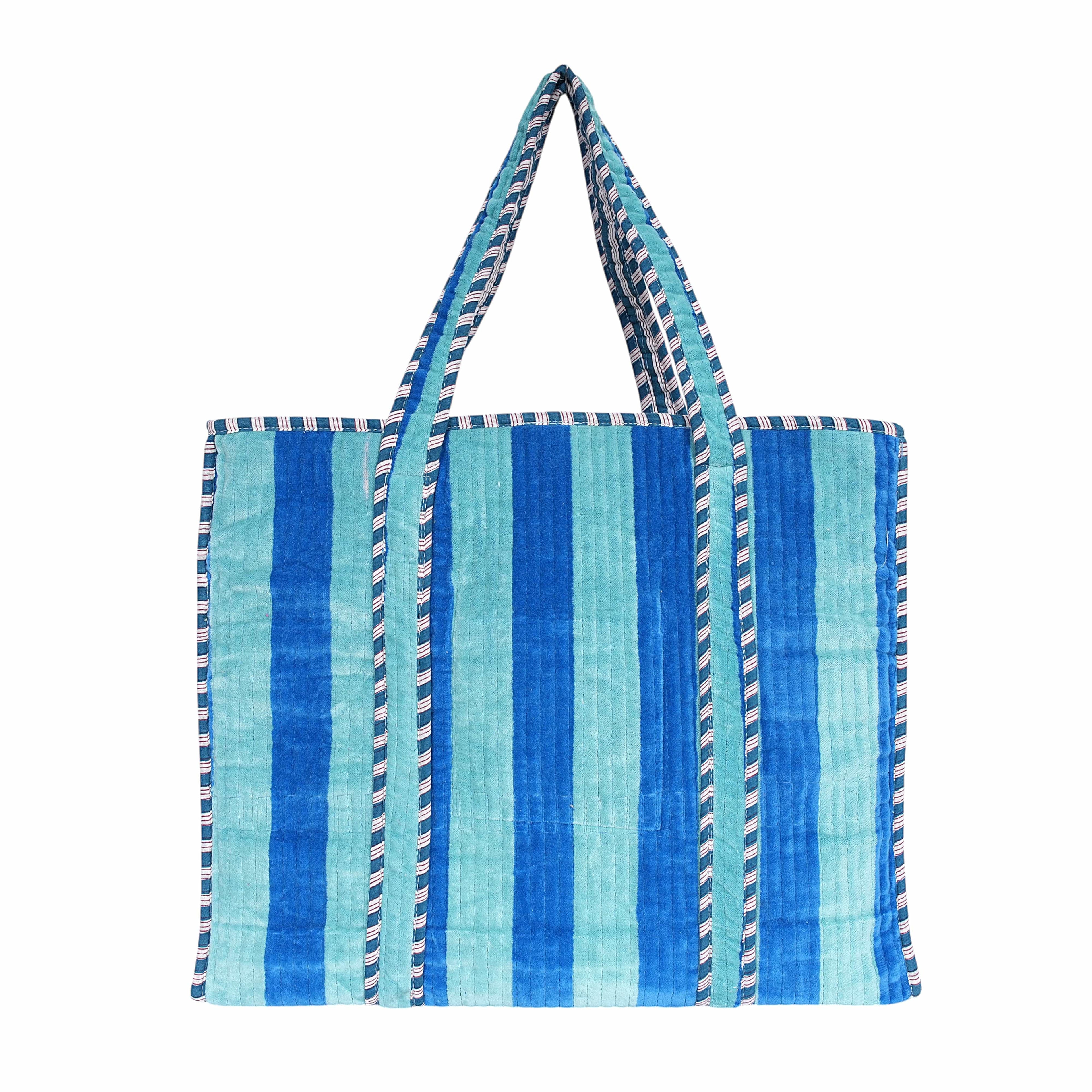 The Striped Velvet Tote — handmade quilted velvet tote bag, ethically made in Rajasthan, India