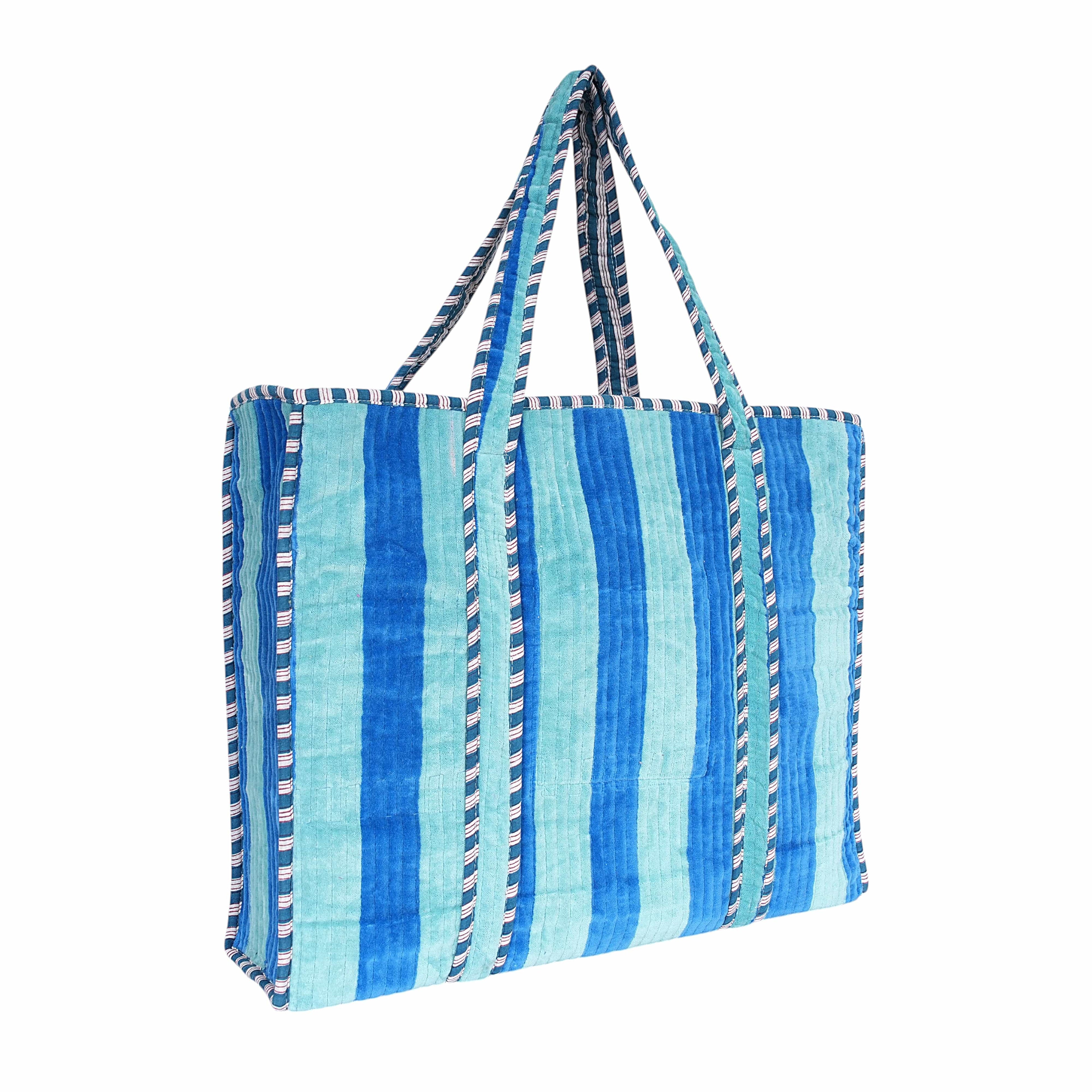 The Striped Velvet Tote — handmade quilted velvet tote bag, ethically made in Rajasthan, India