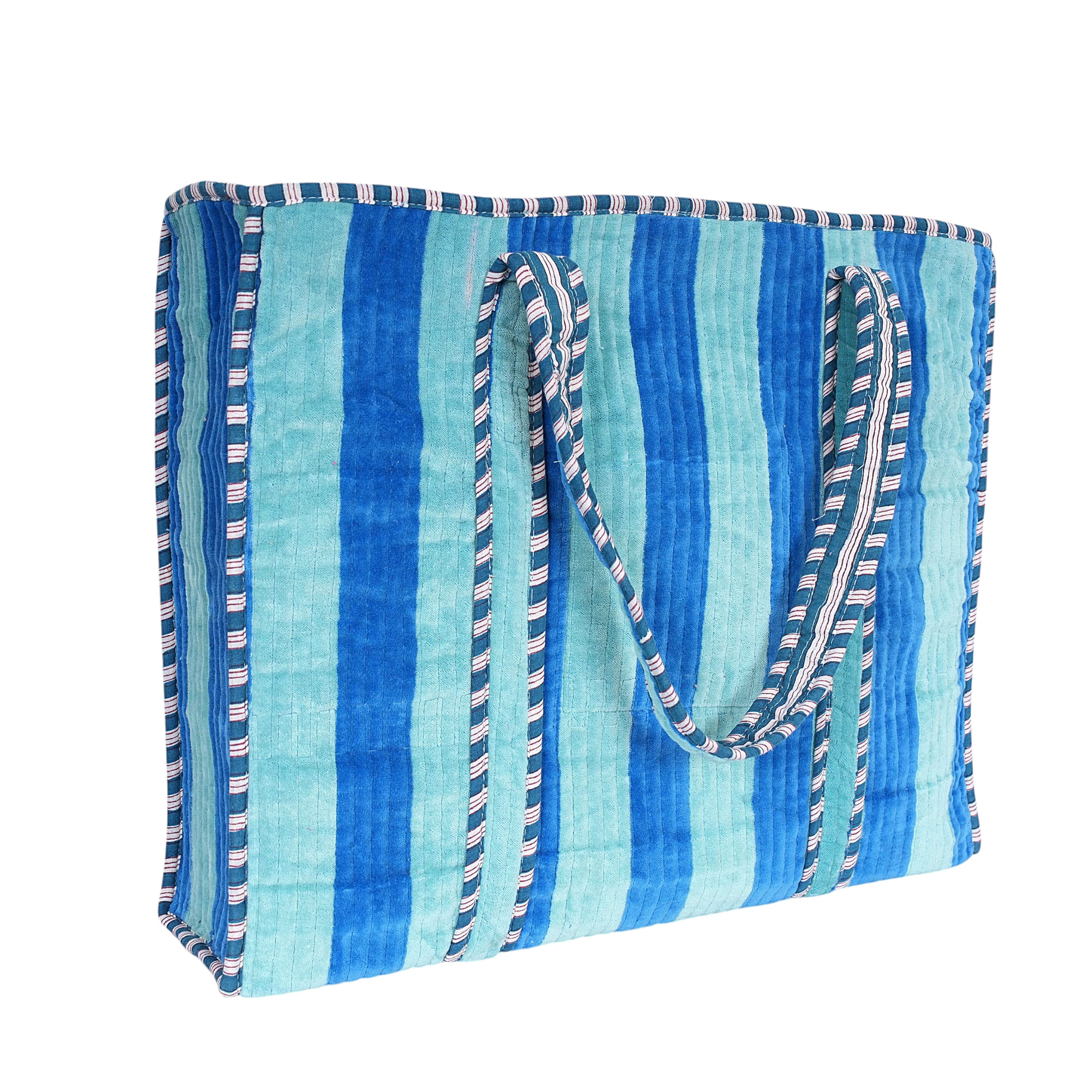 The Striped Velvet Tote — handmade quilted velvet tote bag, ethically made in Rajasthan, India