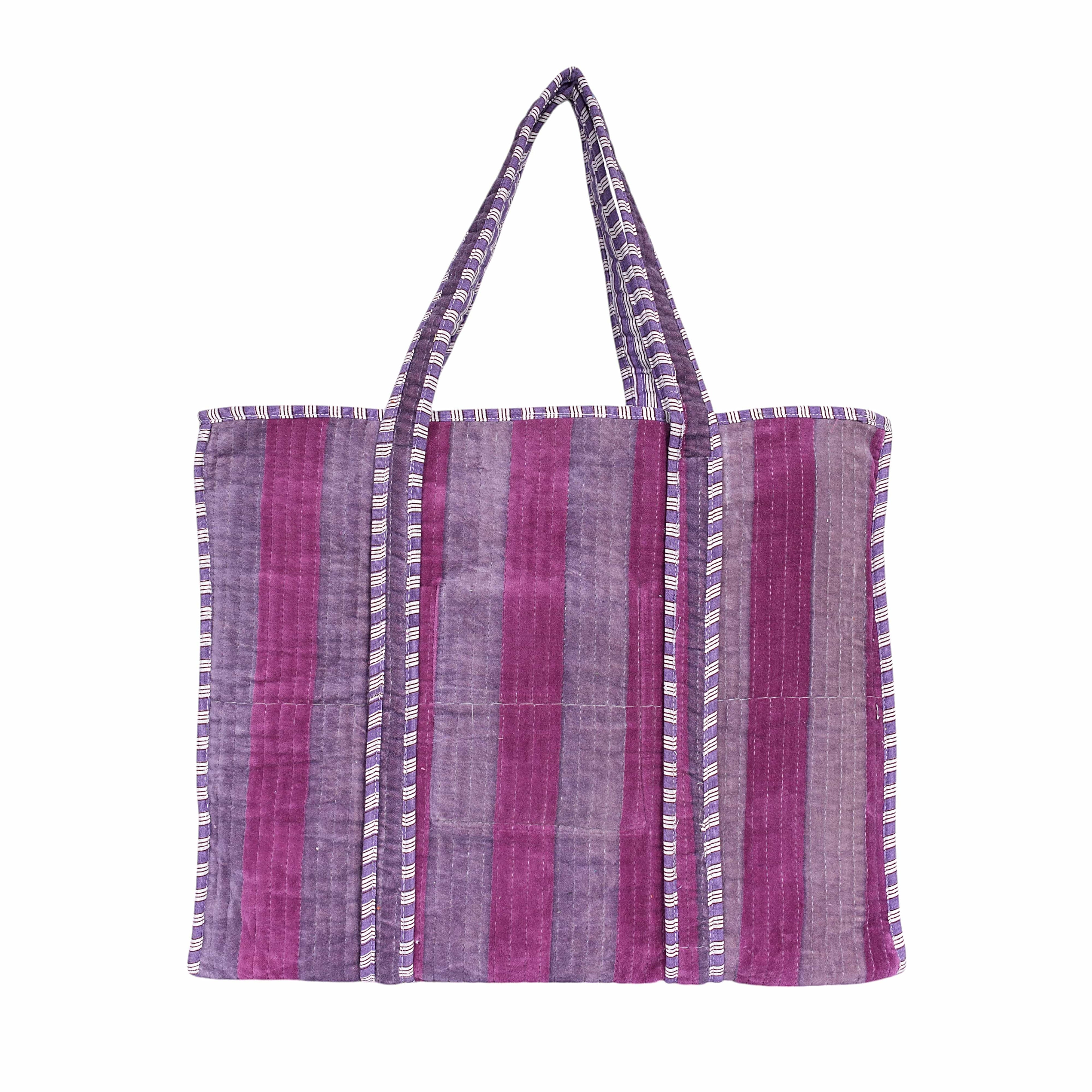 The Striped Velvet Tote — handmade quilted velvet tote bag, ethically made in Rajasthan, India