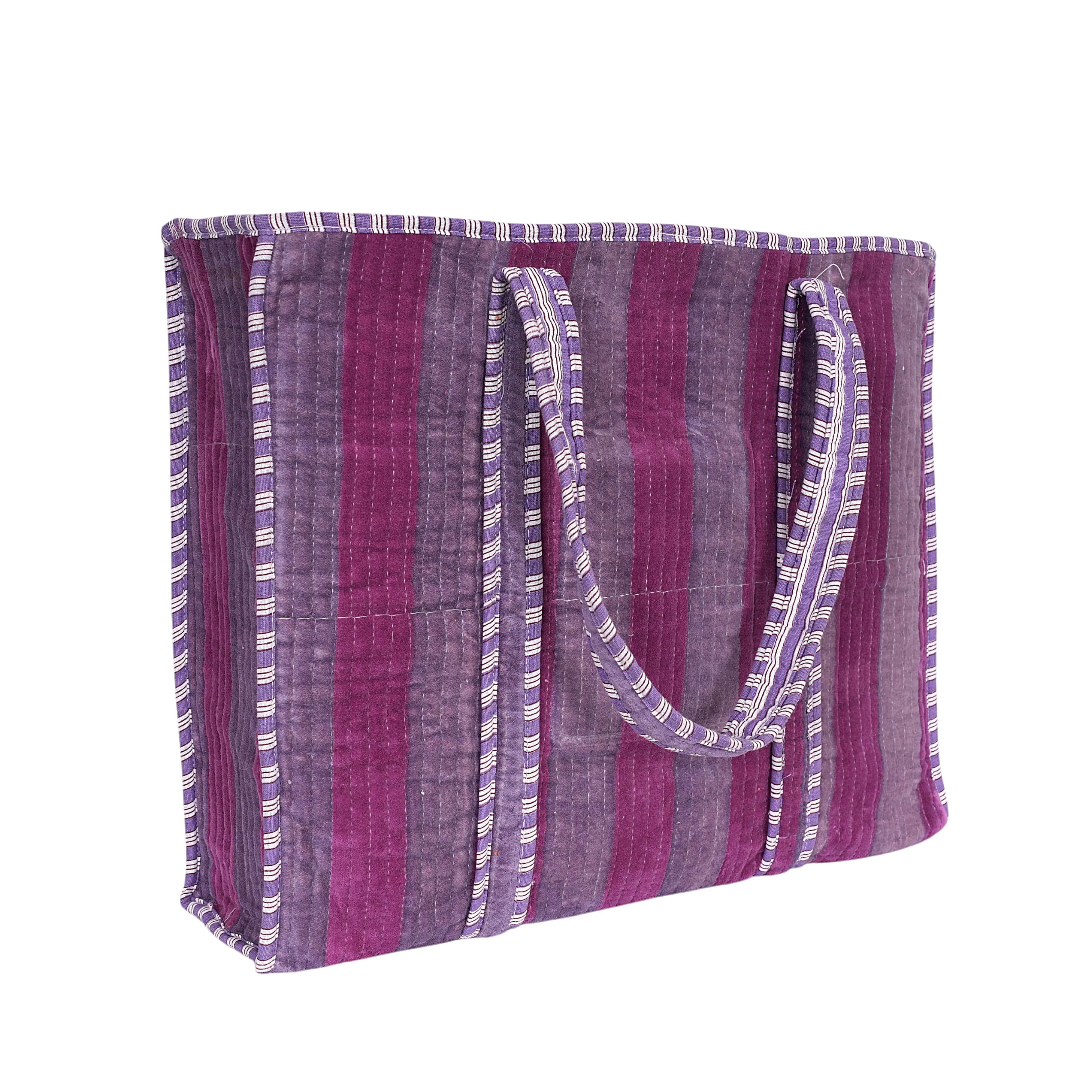 The Striped Velvet Tote — handmade quilted velvet tote bag, ethically made in Rajasthan, India