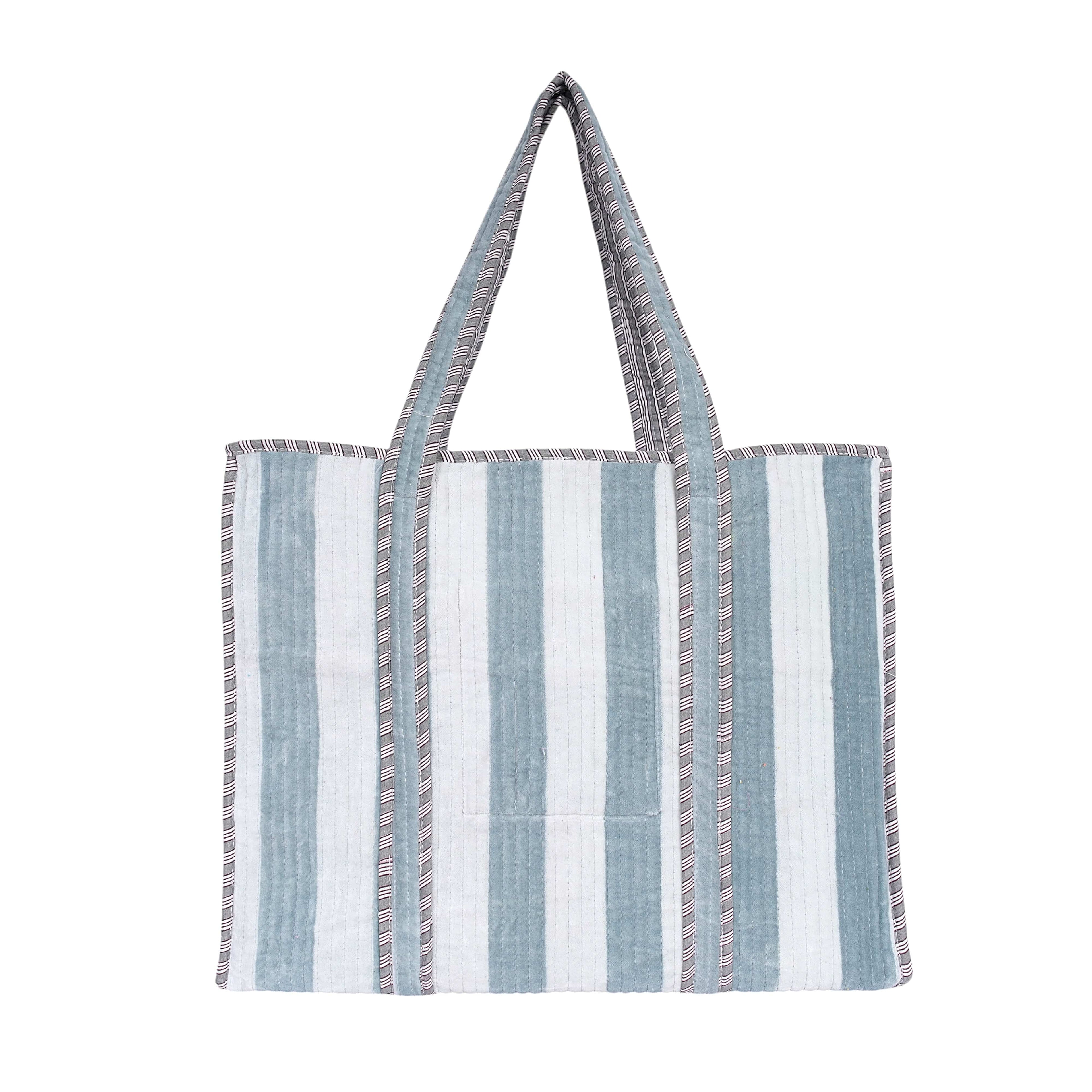The Striped Velvet Tote — handmade quilted velvet tote bag, ethically made in Rajasthan, India