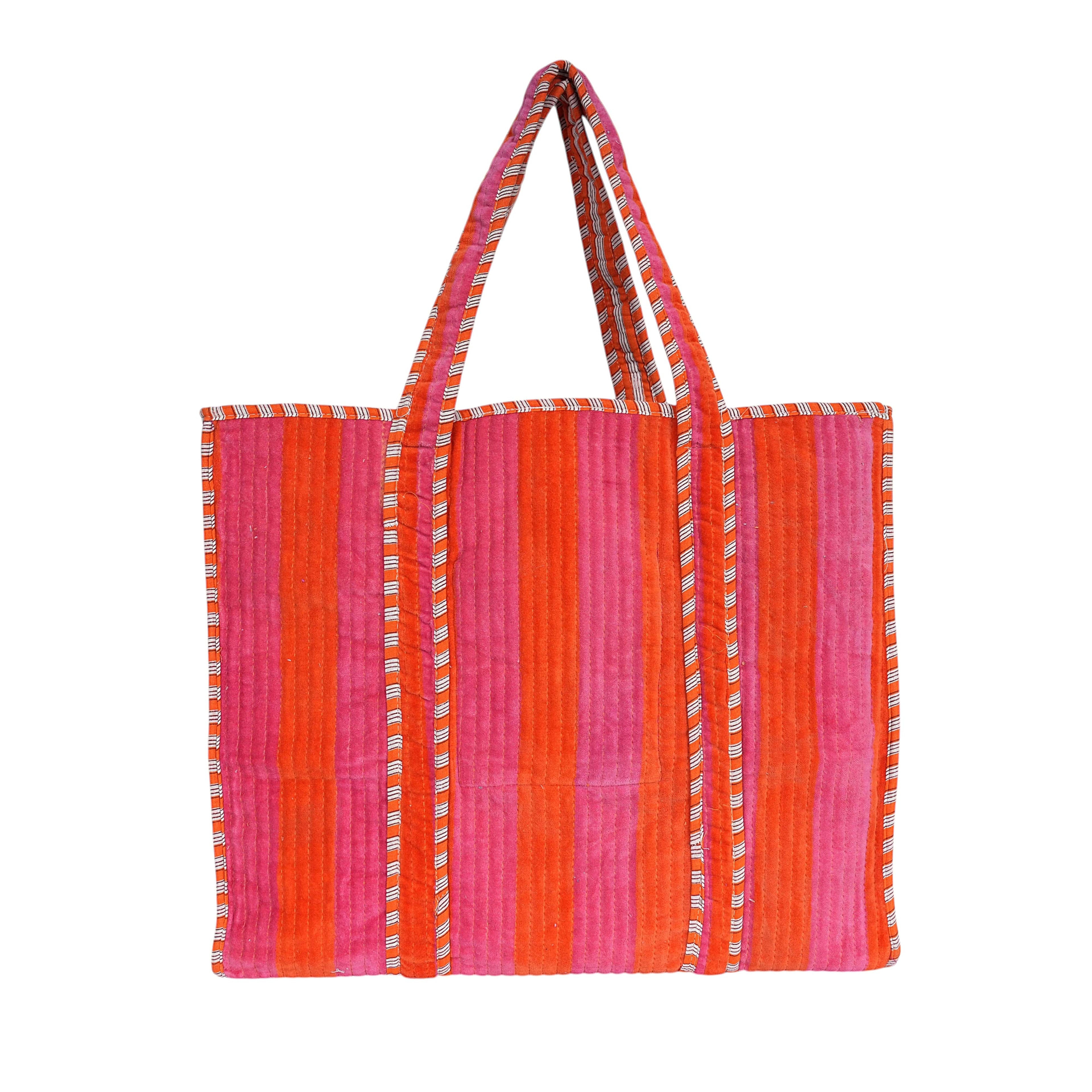 The Striped Velvet Tote — handmade quilted velvet tote bag, ethically made in Rajasthan, India