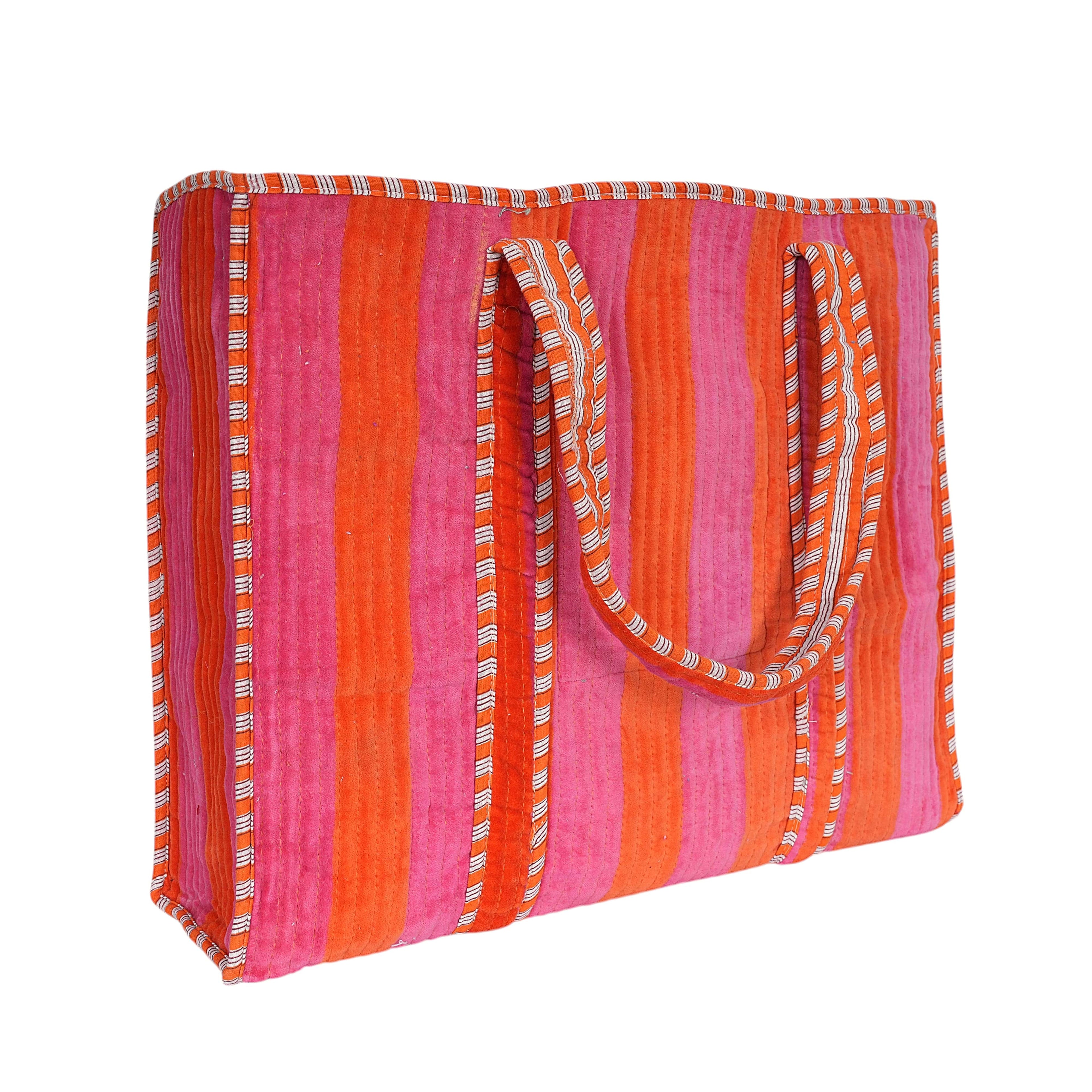 The Striped Velvet Tote — handmade quilted velvet tote bag, ethically made in Rajasthan, India