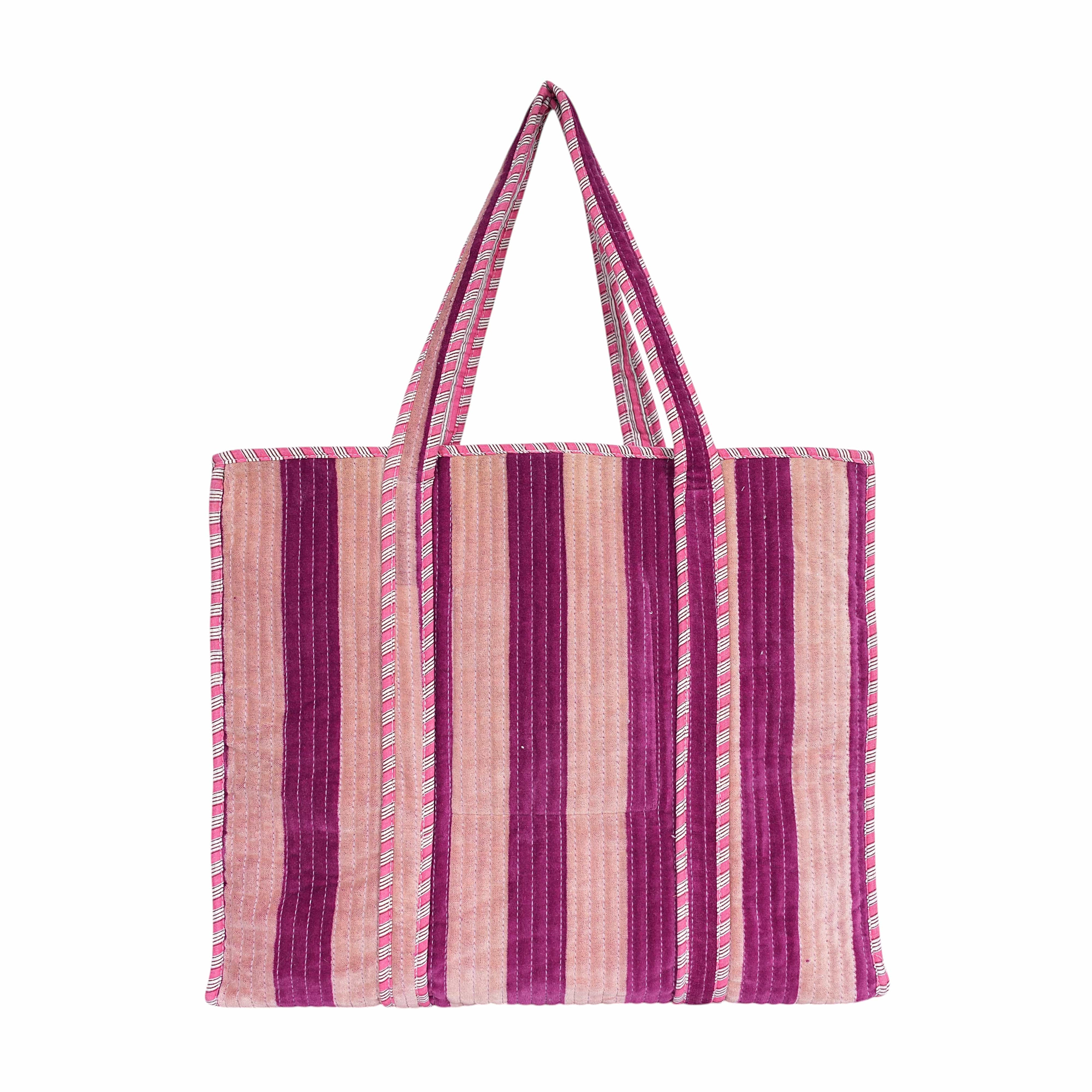 The Striped Velvet Tote — handmade quilted velvet tote bag, ethically made in Rajasthan, India