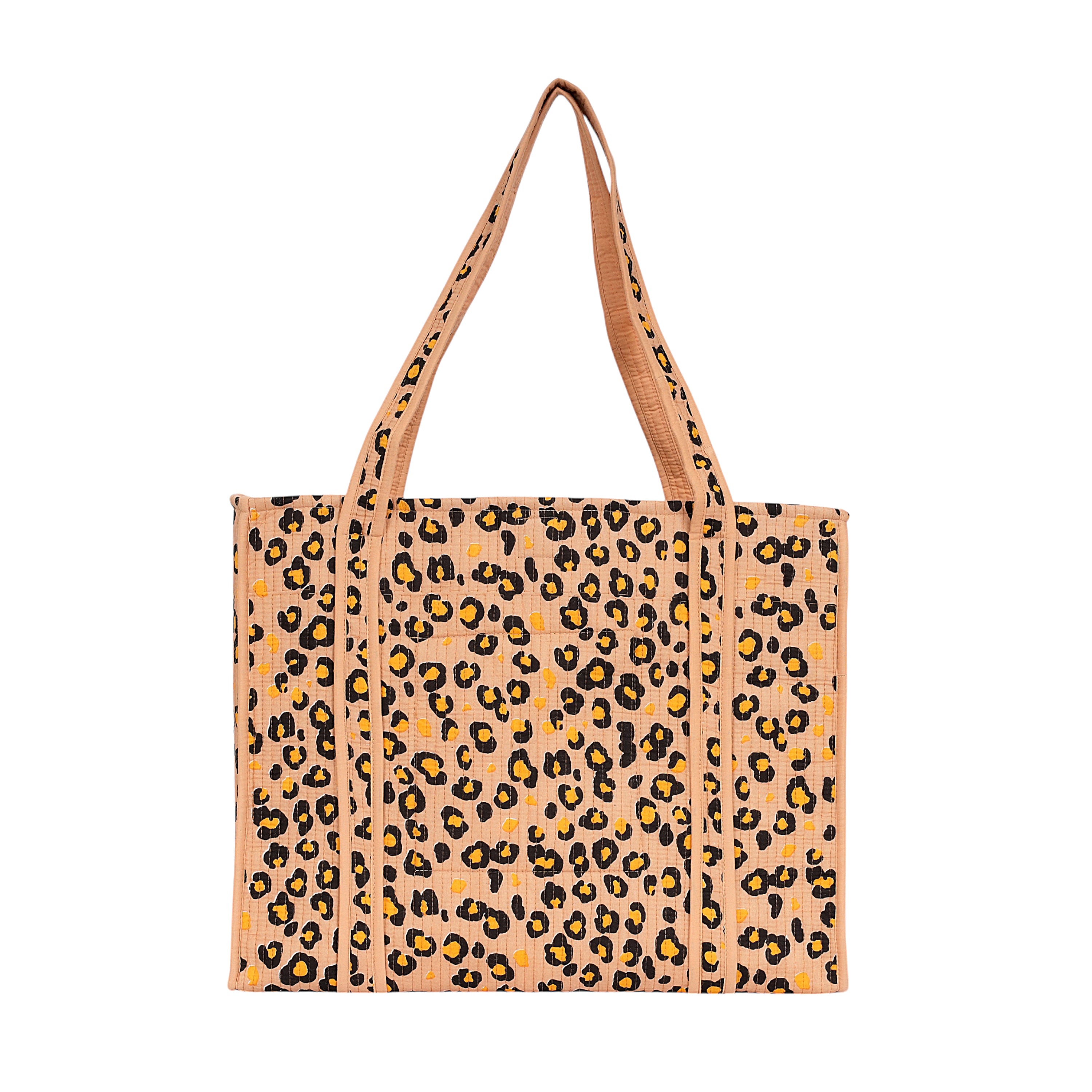 The Leopard Tote — handmade hand-block-printed cotton tote bag with our signature leopard print, ethically made in Rajasthan, India