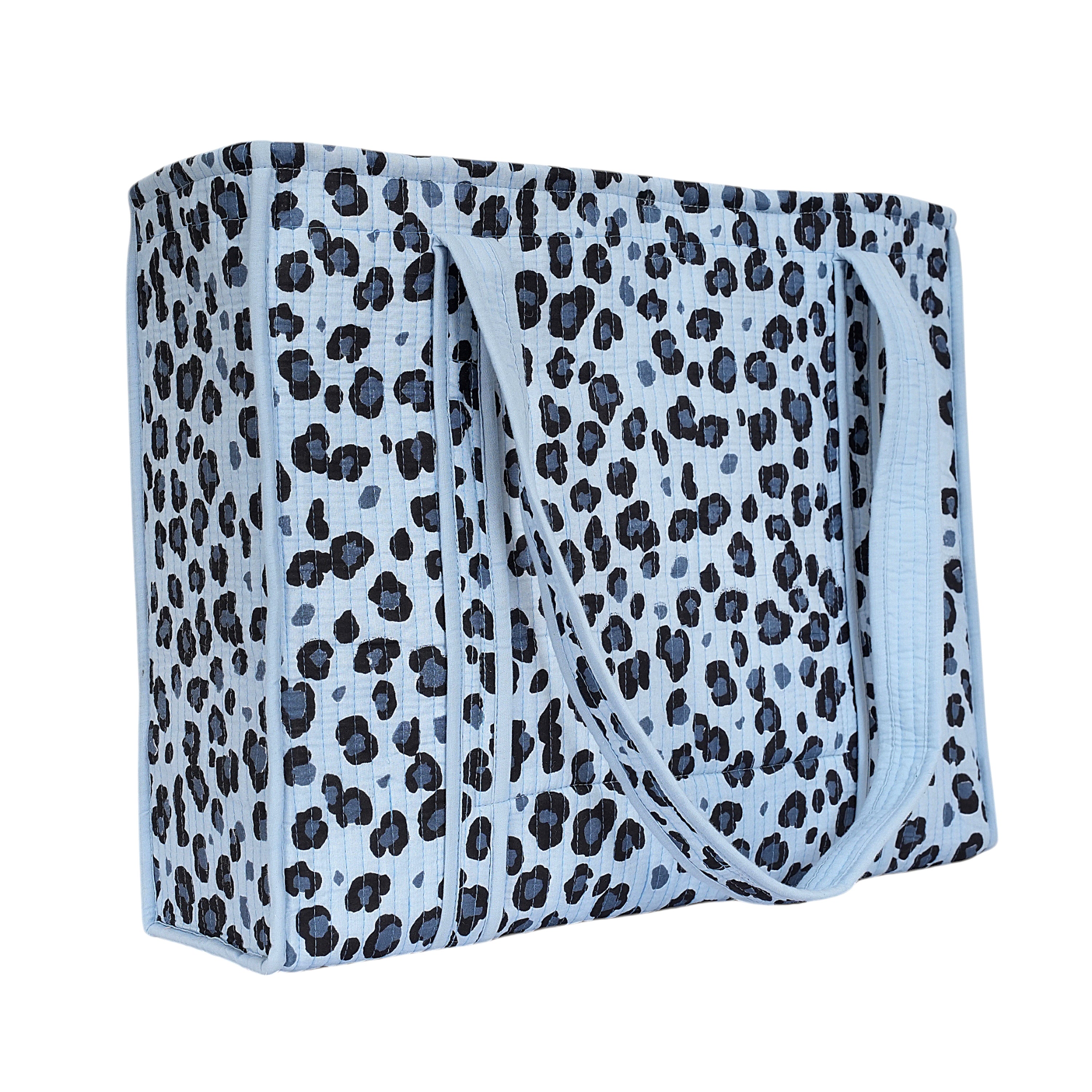 The Leopard Tote — handmade hand-block-printed cotton tote bag with our signature leopard print, ethically made in Rajasthan, India