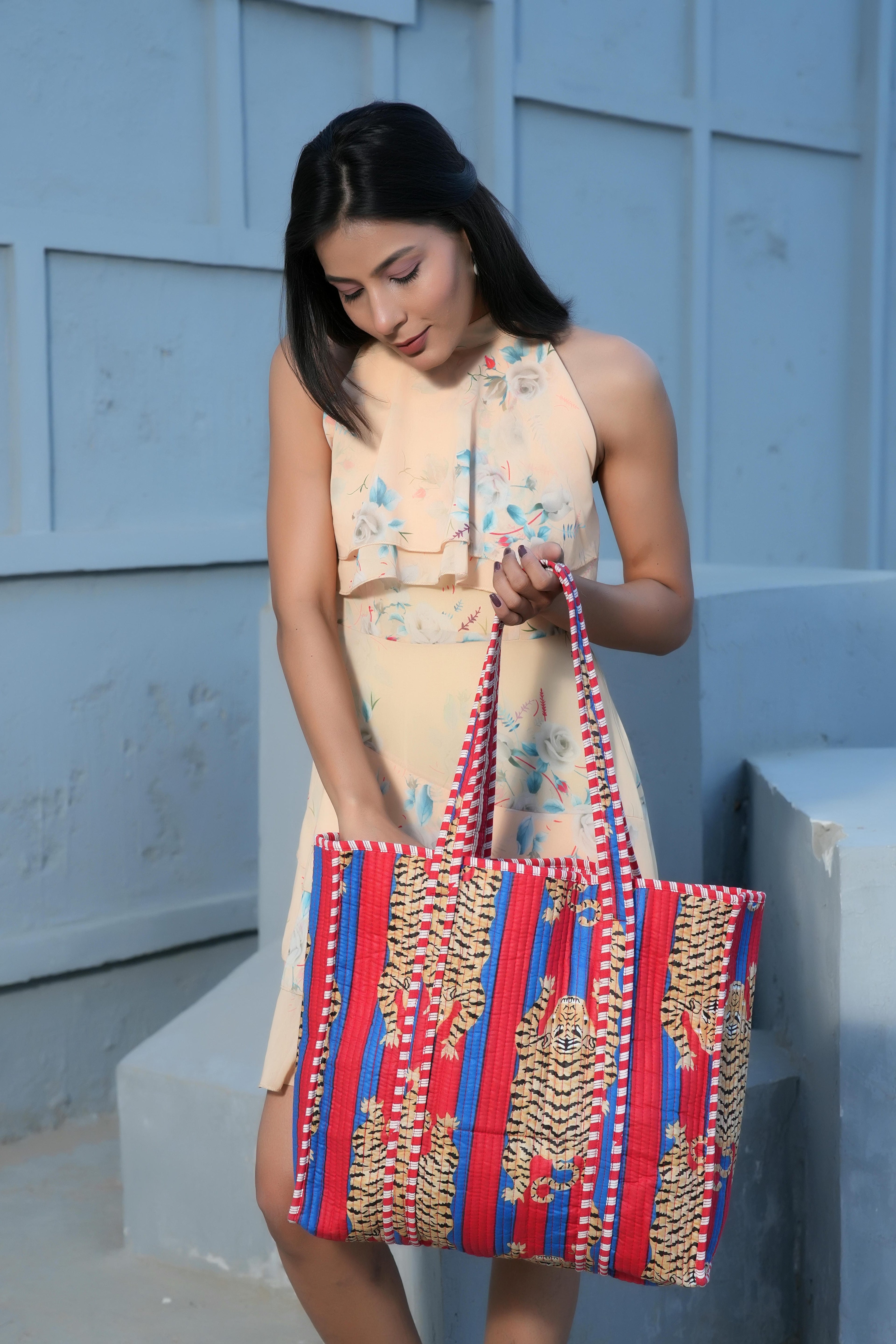 The Tibetan Tiger Tote — handmade hand block printed cotton tote bag, ethically made in Rajasthan, India