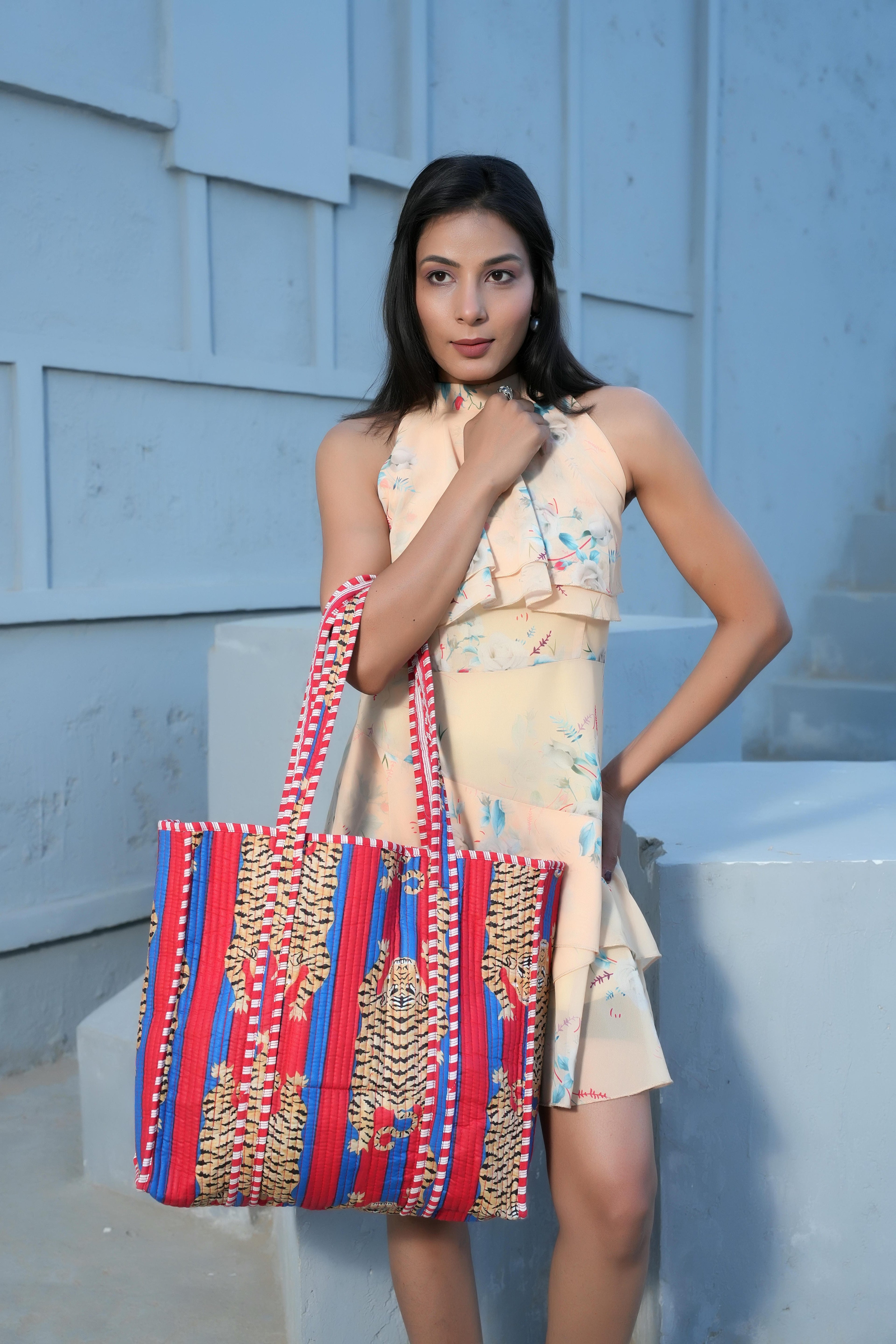 The Tibetan Tiger Tote — handmade hand block printed cotton tote bag, ethically made in Rajasthan, India