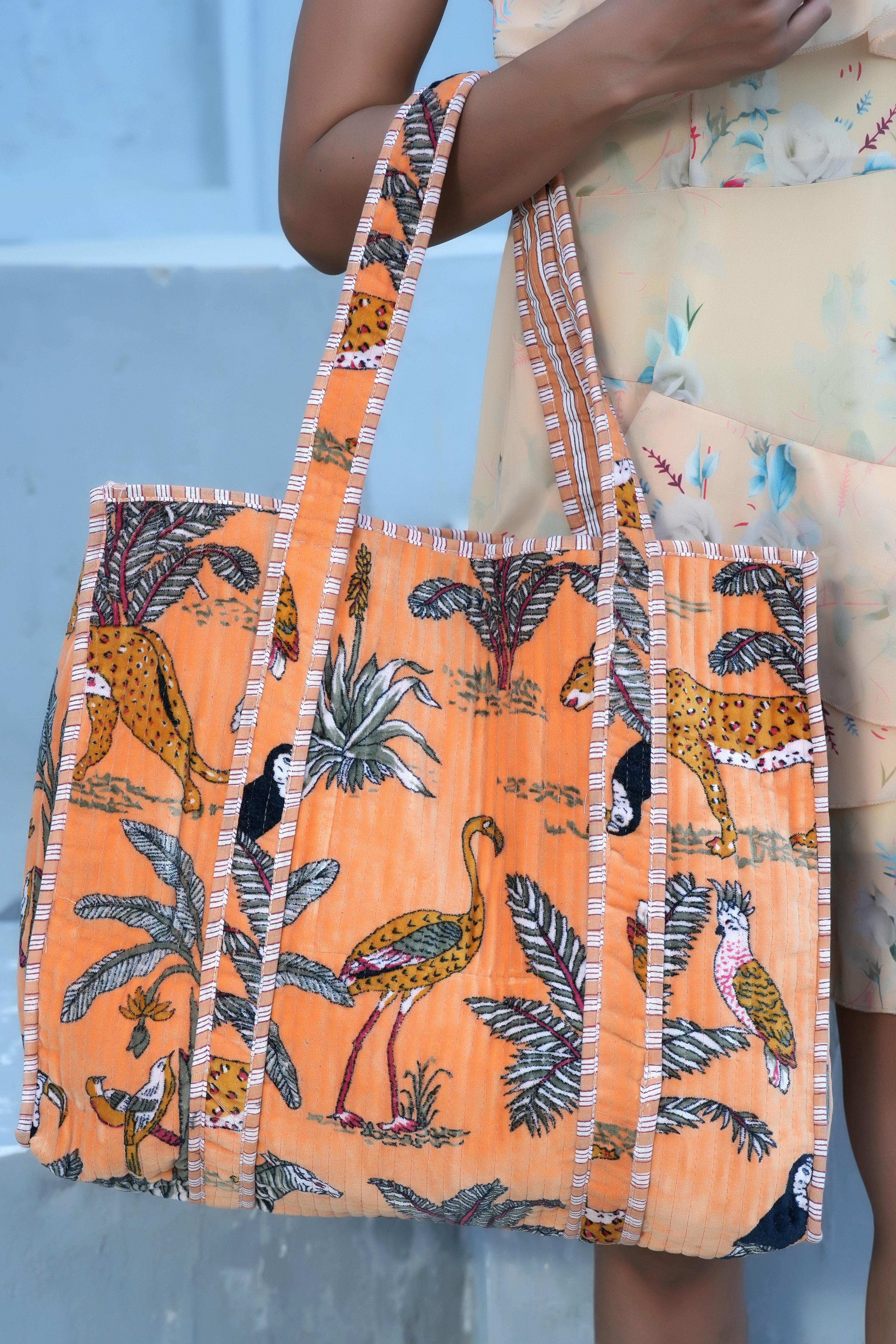 The Jungle Tote in Velvet — handmade quilted velvet tote bag, ethically made in Rajasthan, India