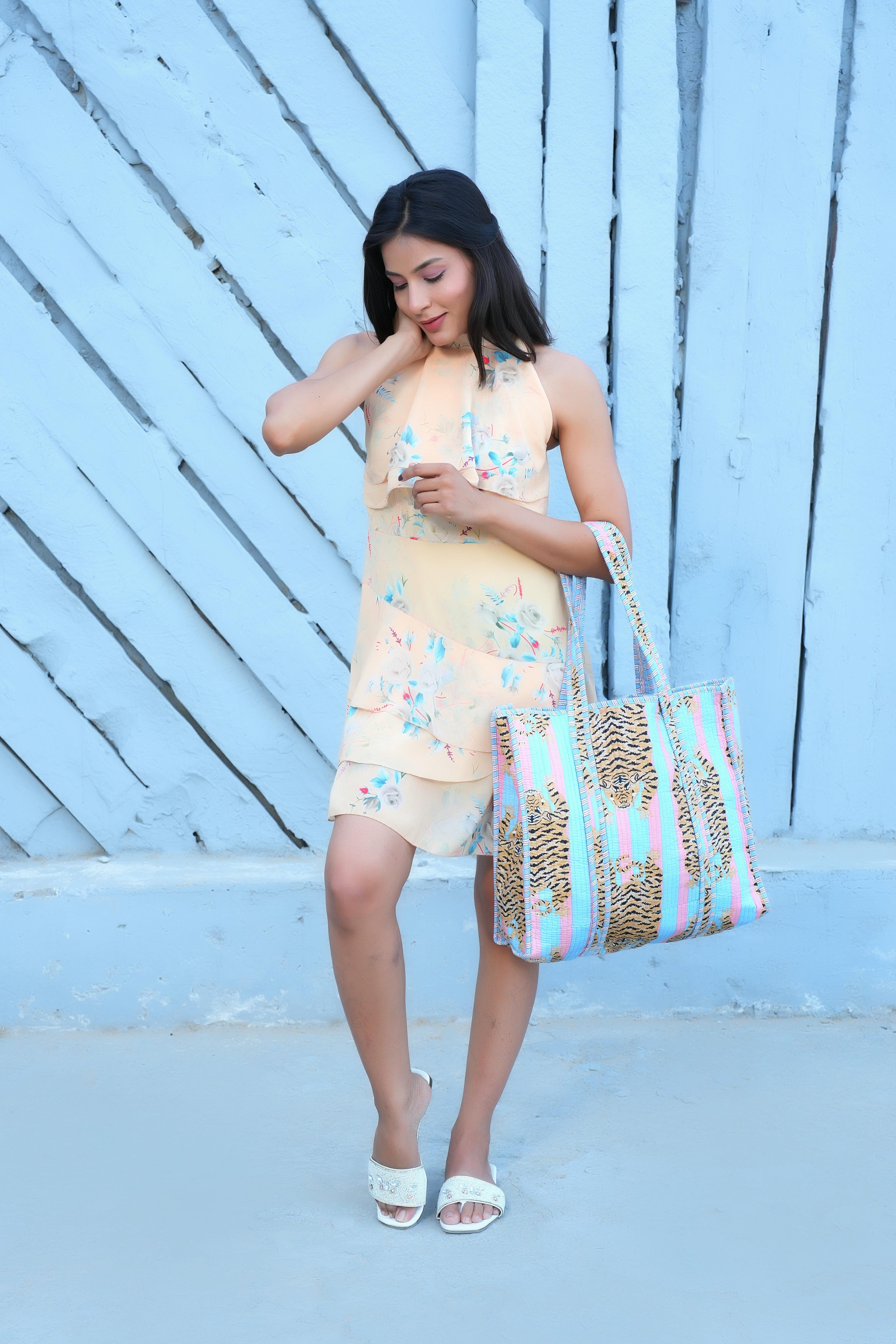 The Tibetan Tiger Tote — handmade hand block printed cotton tote bag, ethically made in Rajasthan, India