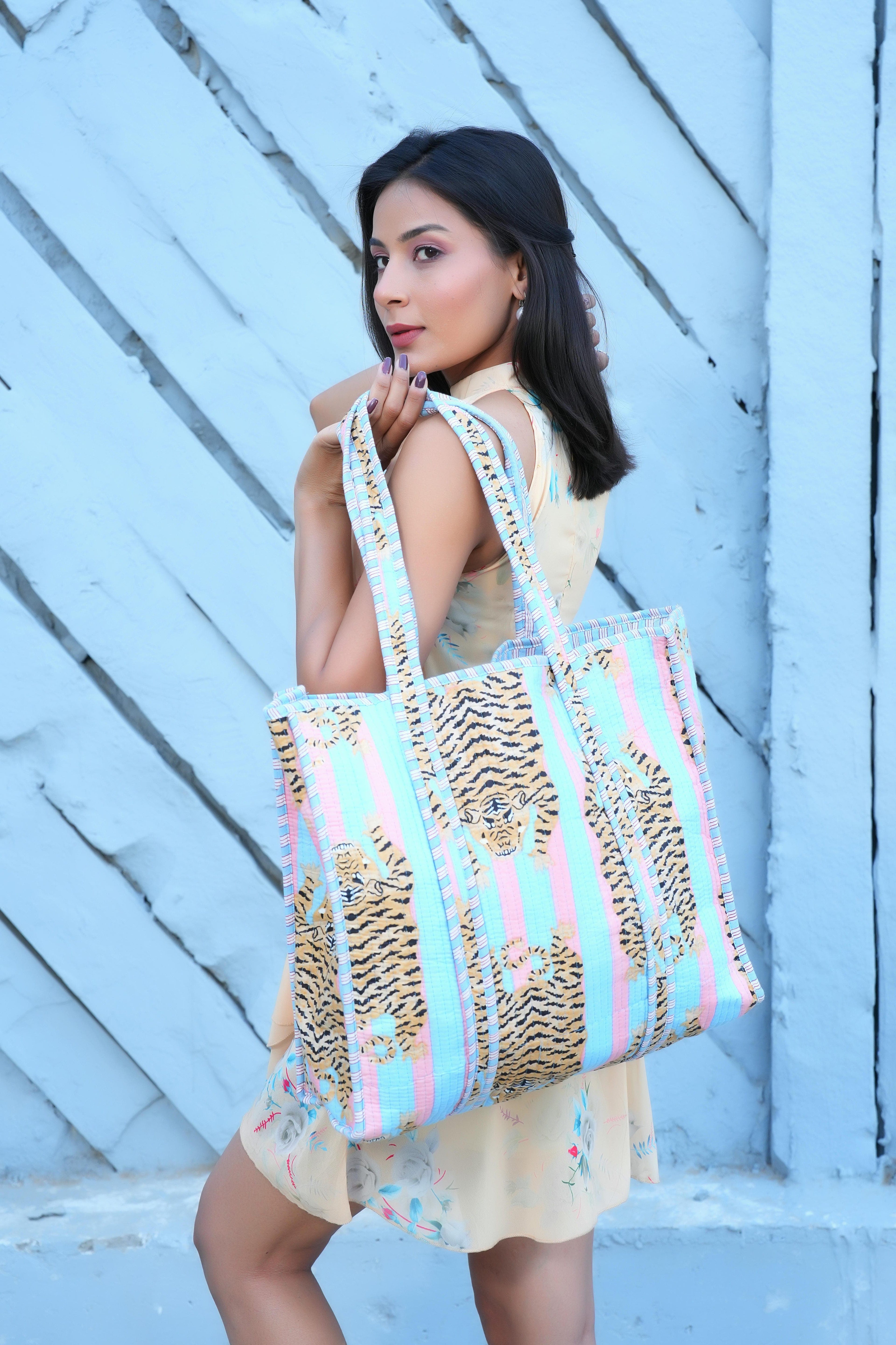 The Tibetan Tiger Tote — handmade hand block printed cotton tote bag, ethically made in Rajasthan, India