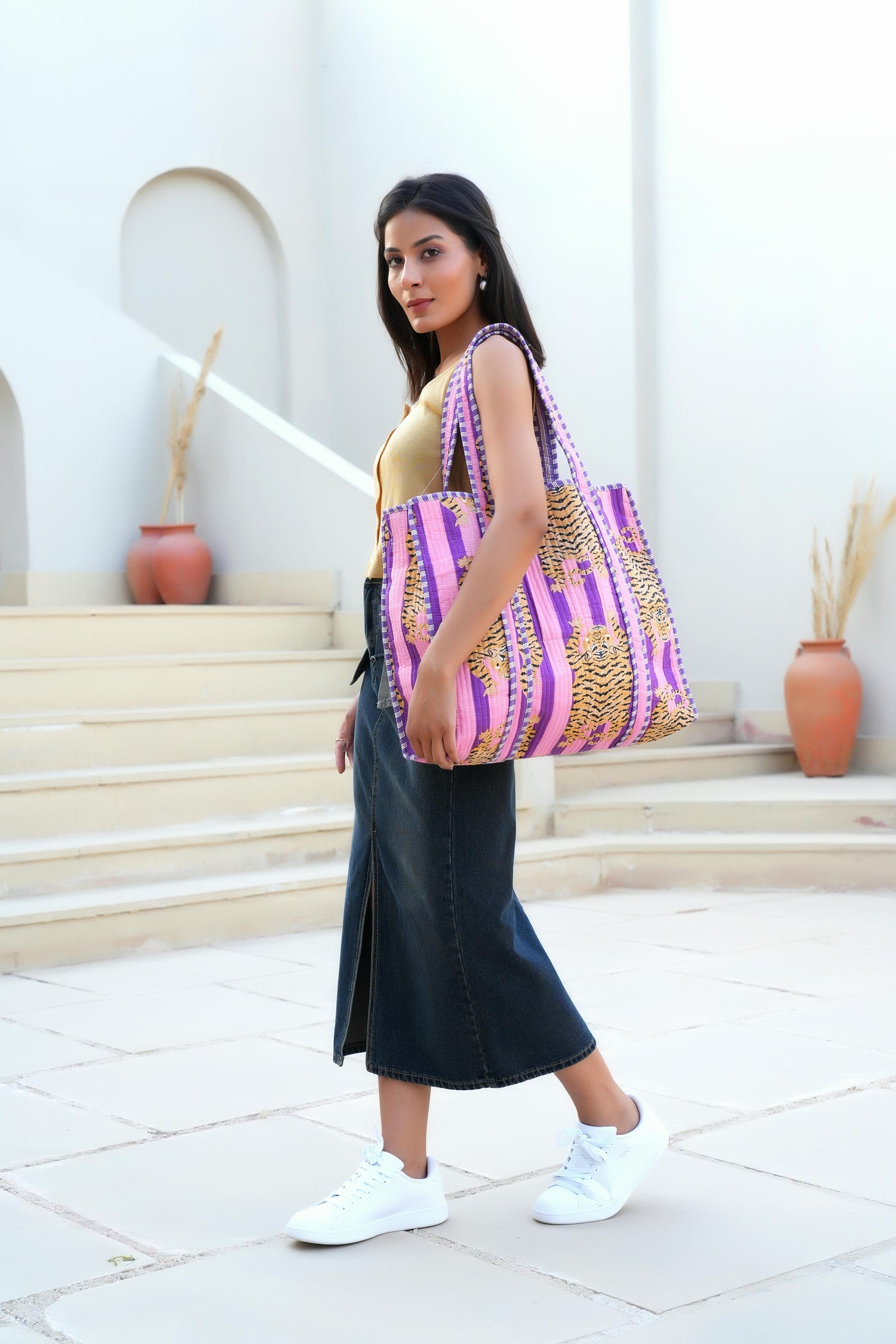 The Tibetan Tiger Tote — handmade hand block printed cotton tote bag, ethically made in Rajasthan, India