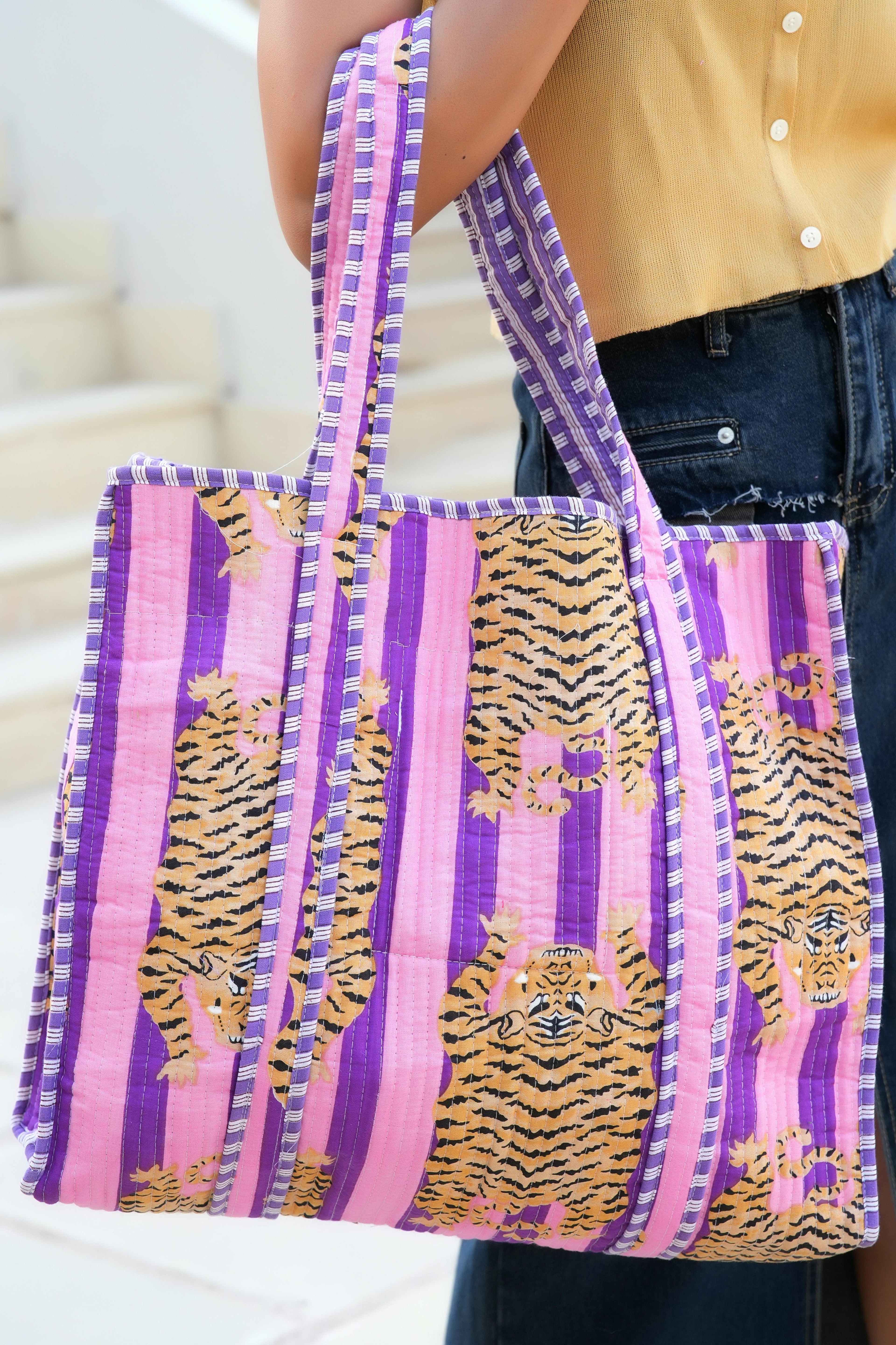 The Tibetan Tiger Tote — handmade hand block printed cotton tote bag, ethically made in Rajasthan, India
