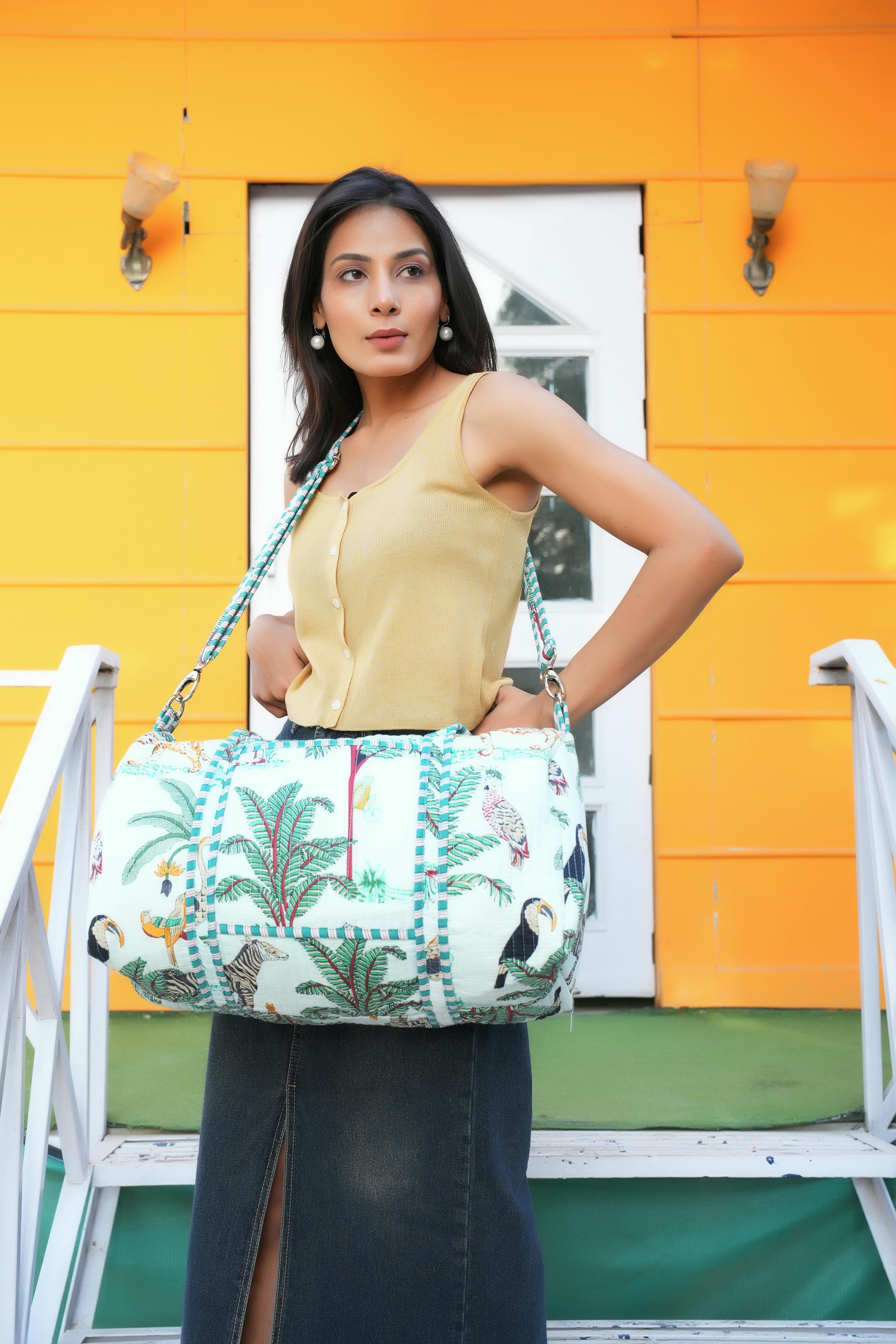 The Jungle Weekender — handmade hand block printed cotton weekender bag, ethically made in Rajasthan, India
