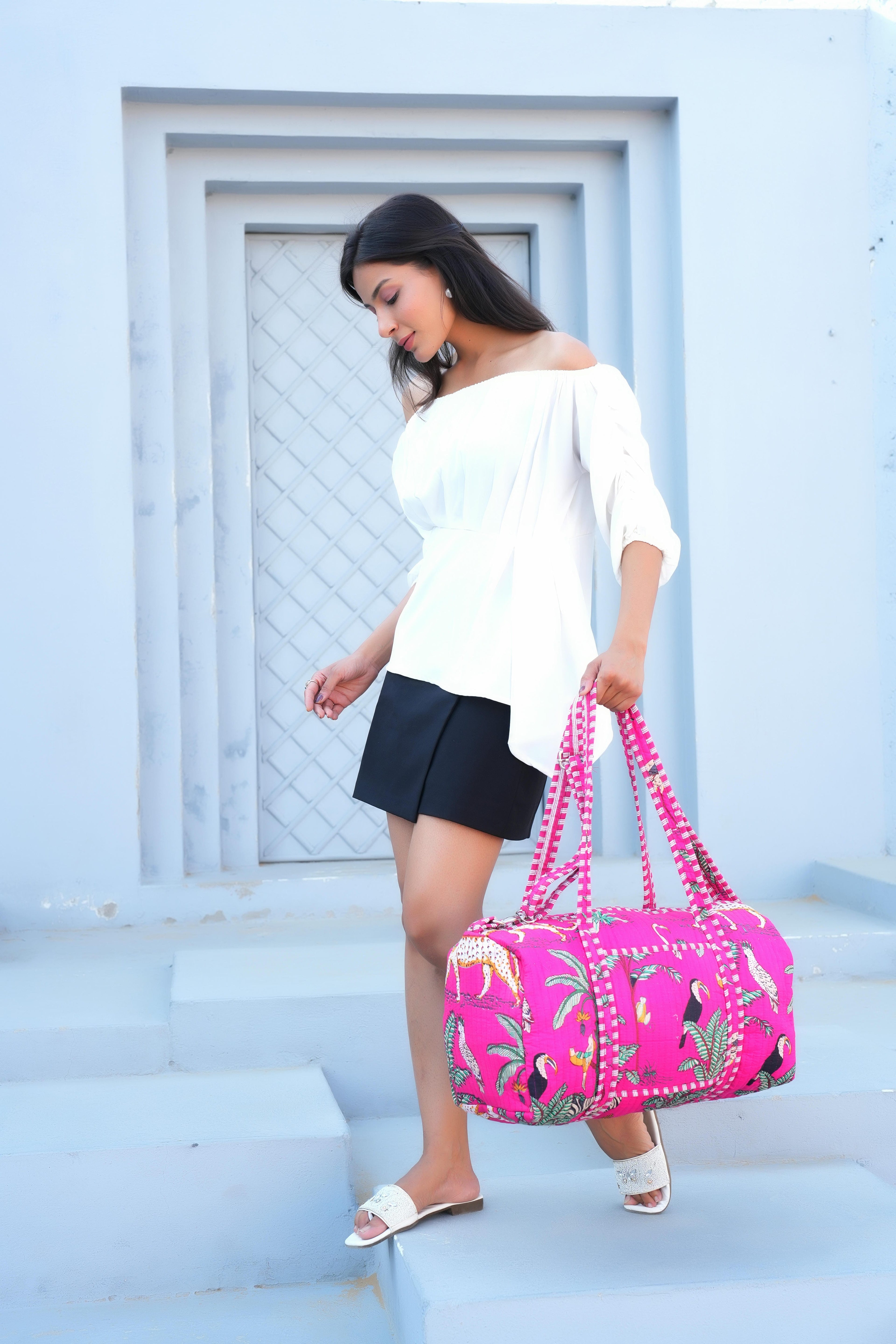 The Jungle Weekender — handmade hand block printed cotton weekender bag, ethically made in Rajasthan, India