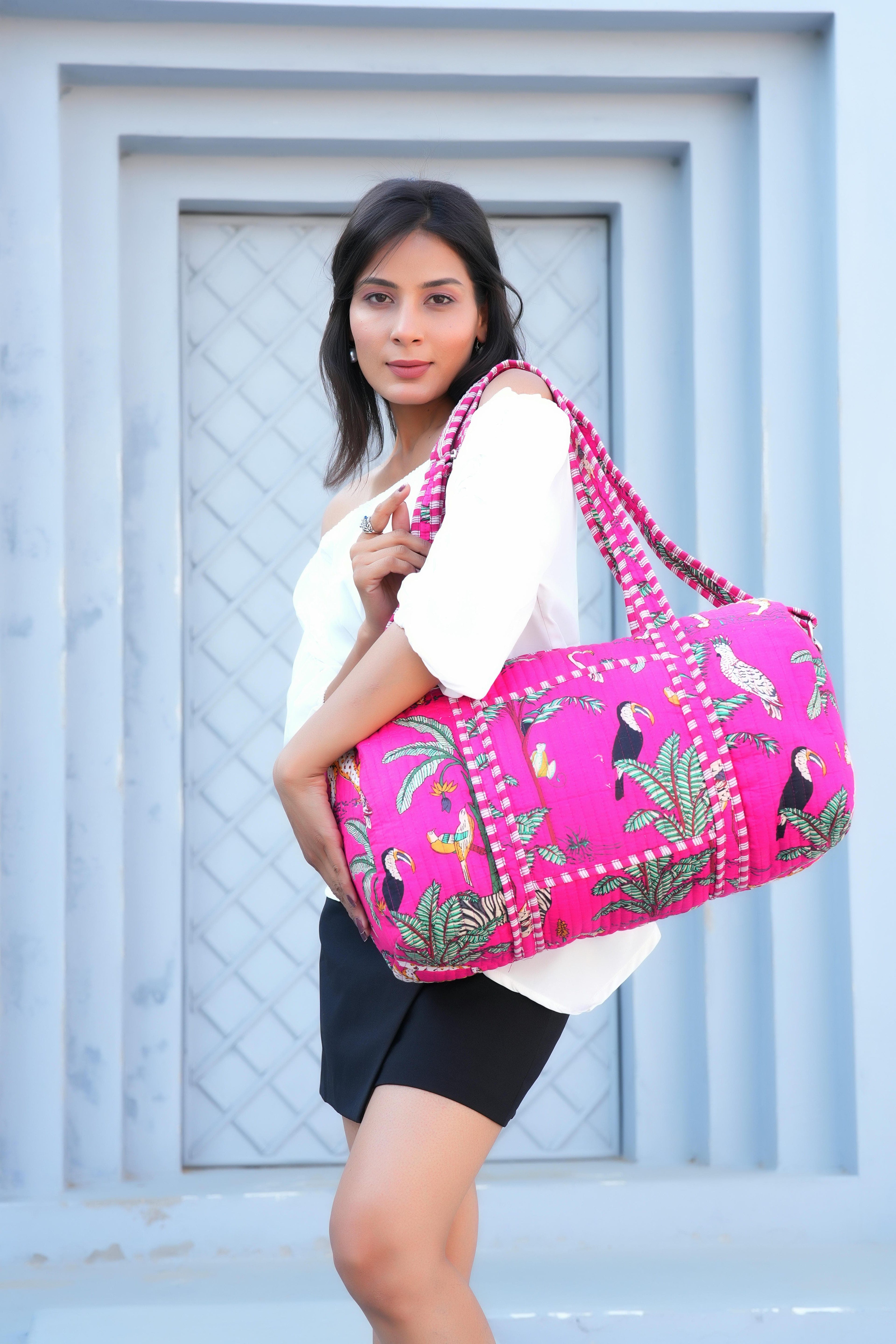 The Jungle Weekender — handmade hand block printed cotton weekender bag, ethically made in Rajasthan, India